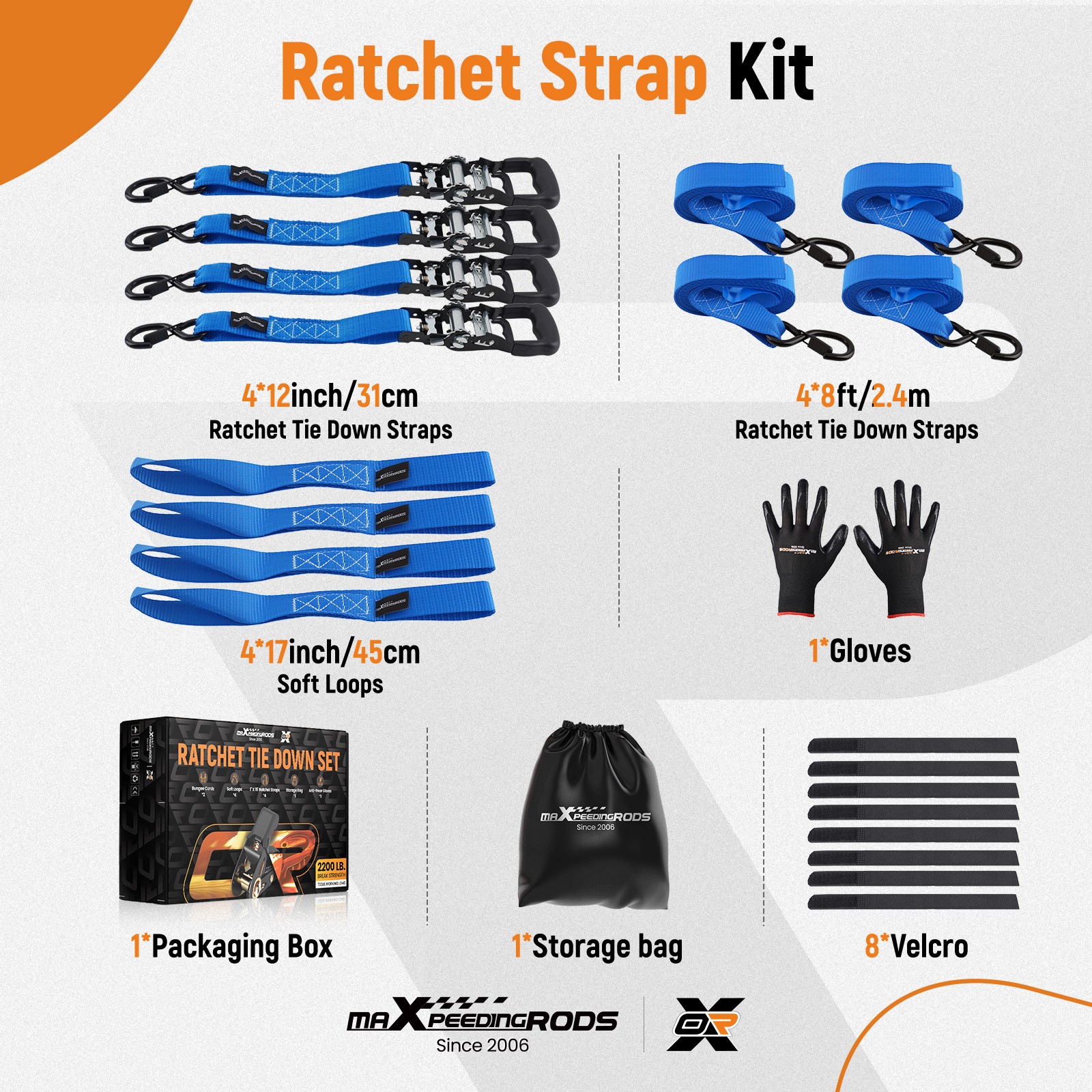 4x Retractable Ratchet Tie Down Straps 1.6” x 8′ 5208 lbs Heaty Duty Blue