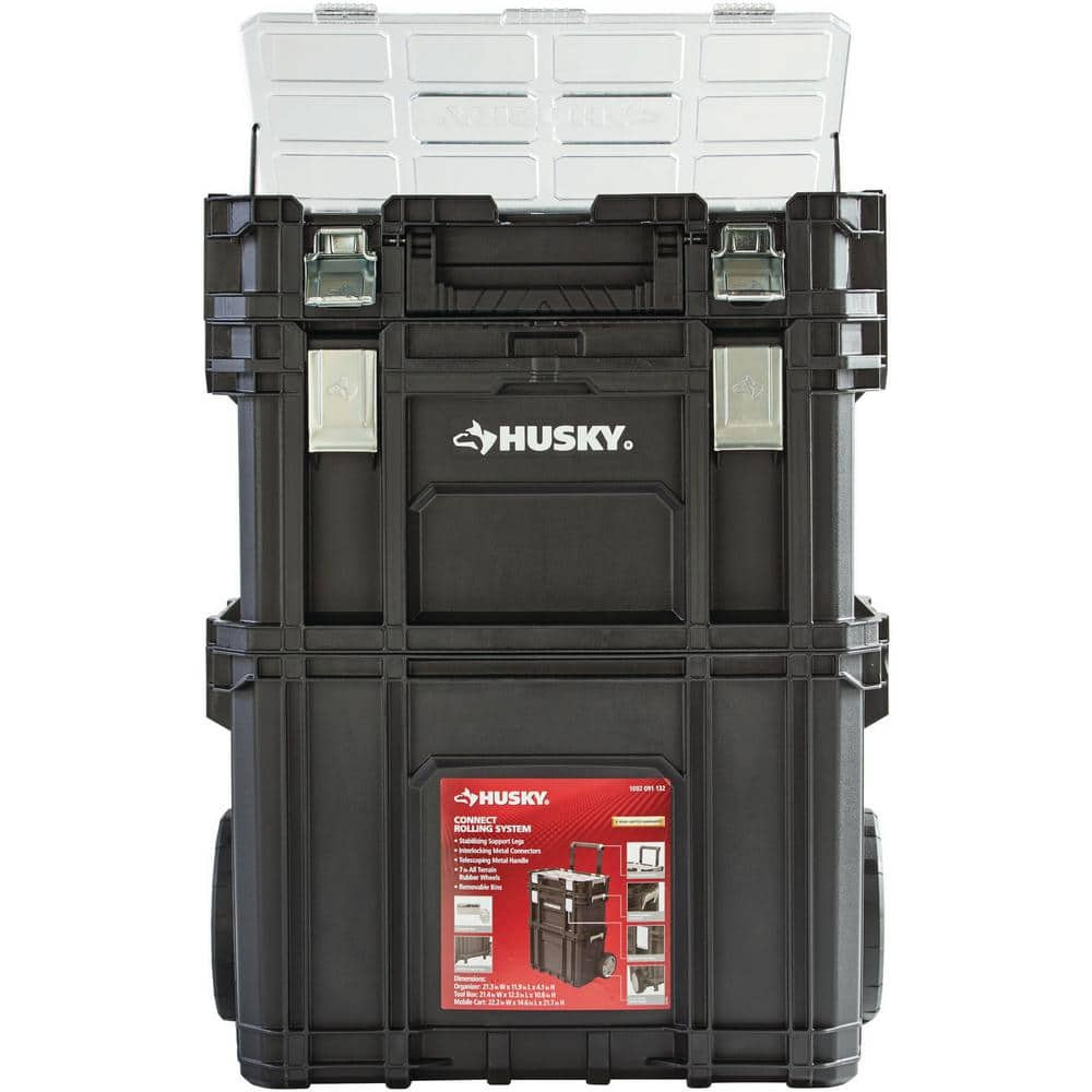 22 in. Husky Portable Rolling Tool Box on Wheels Cart Part Organizer Storage Bin