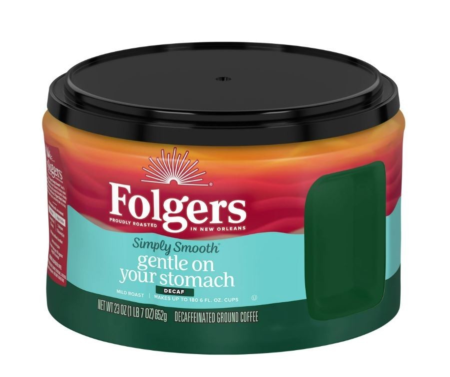 Folgers Simply Smooth Decaf Ground Coffee, 23 oz Canister.