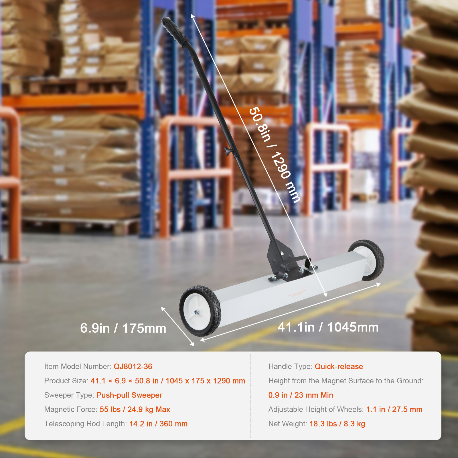 VEVOR 36″ Magnetic Sweeper with Wheels 55Lbs Rolling Sweeper Lawn Yard Grass