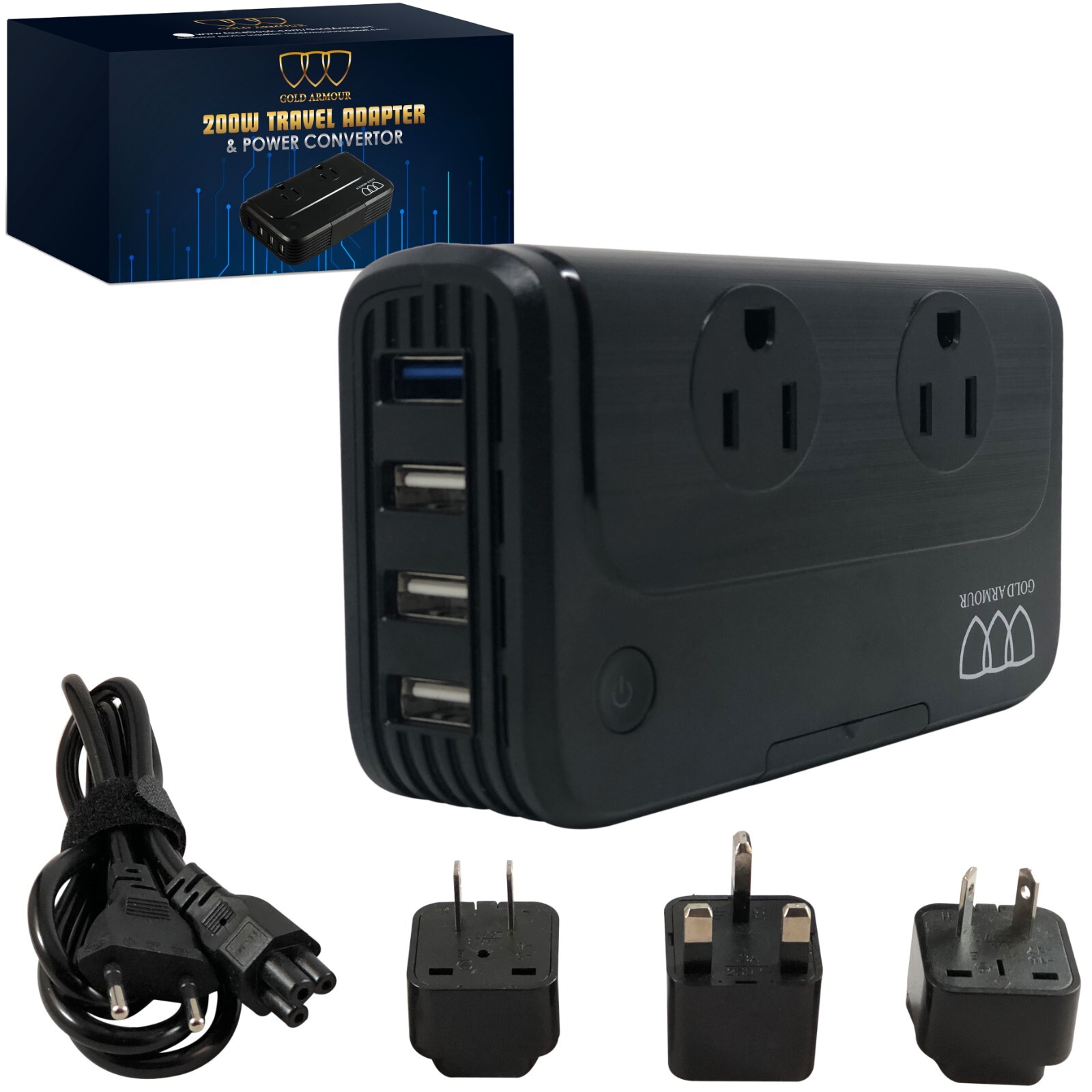 220V to 110V Step Down Voltage Converter 2-Outlet 4 USB Travel Adapter Converter