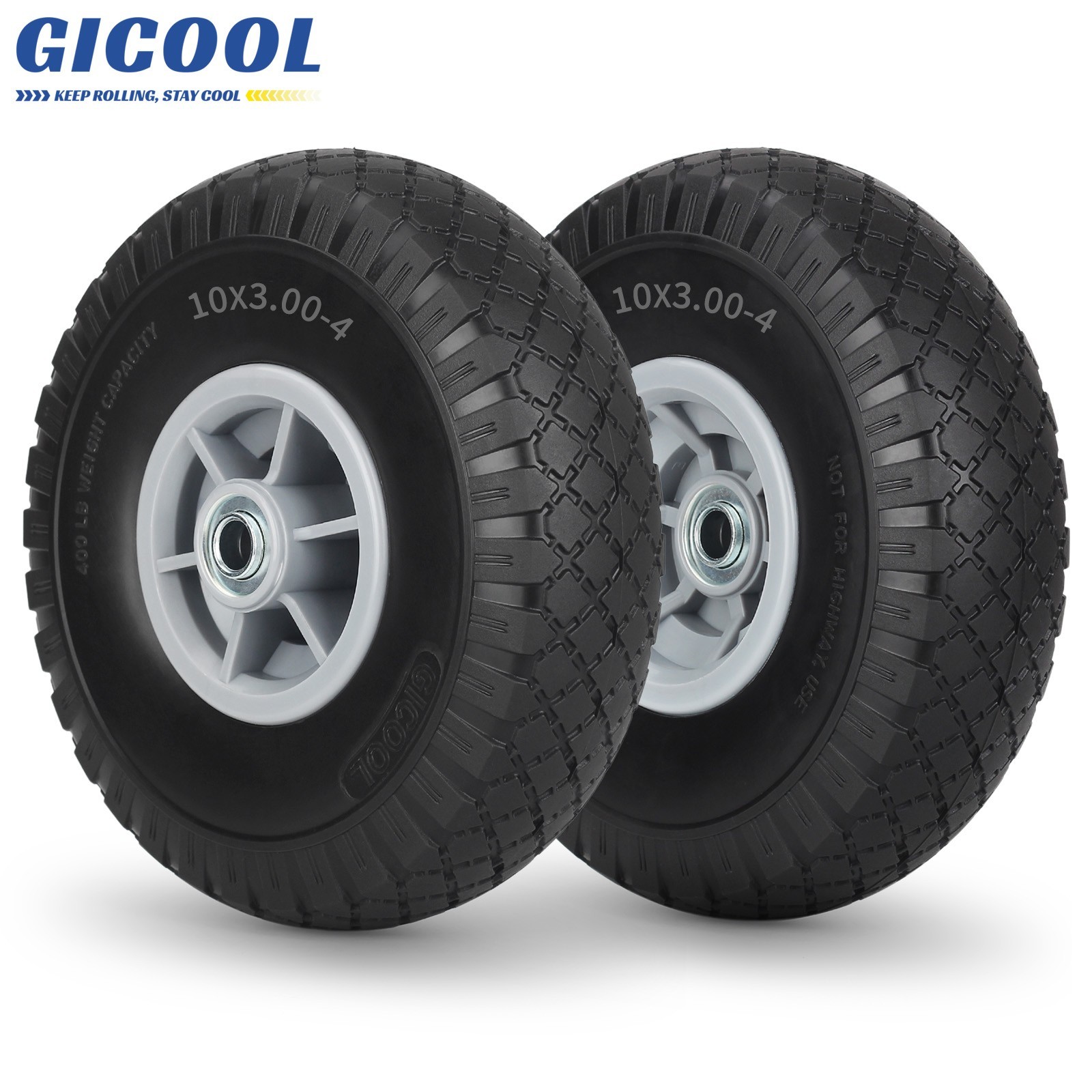2 Pack 10 x 3.00-4 Flat Free Tire & Wheel for Cosco Hand Trucks Trolley Carts
