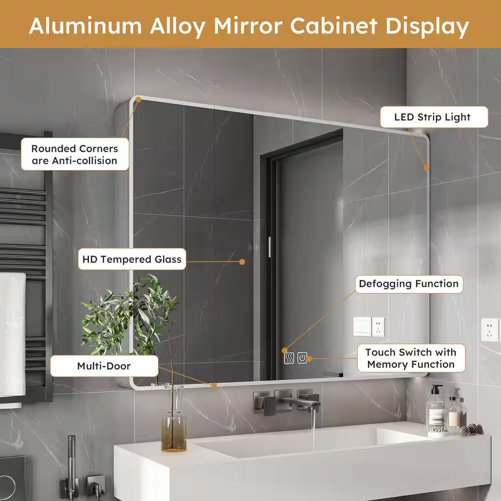 35 In. W X 28 In. H Rectangular Aluminum Medicine Cabinet with Mirror,3 Colors L