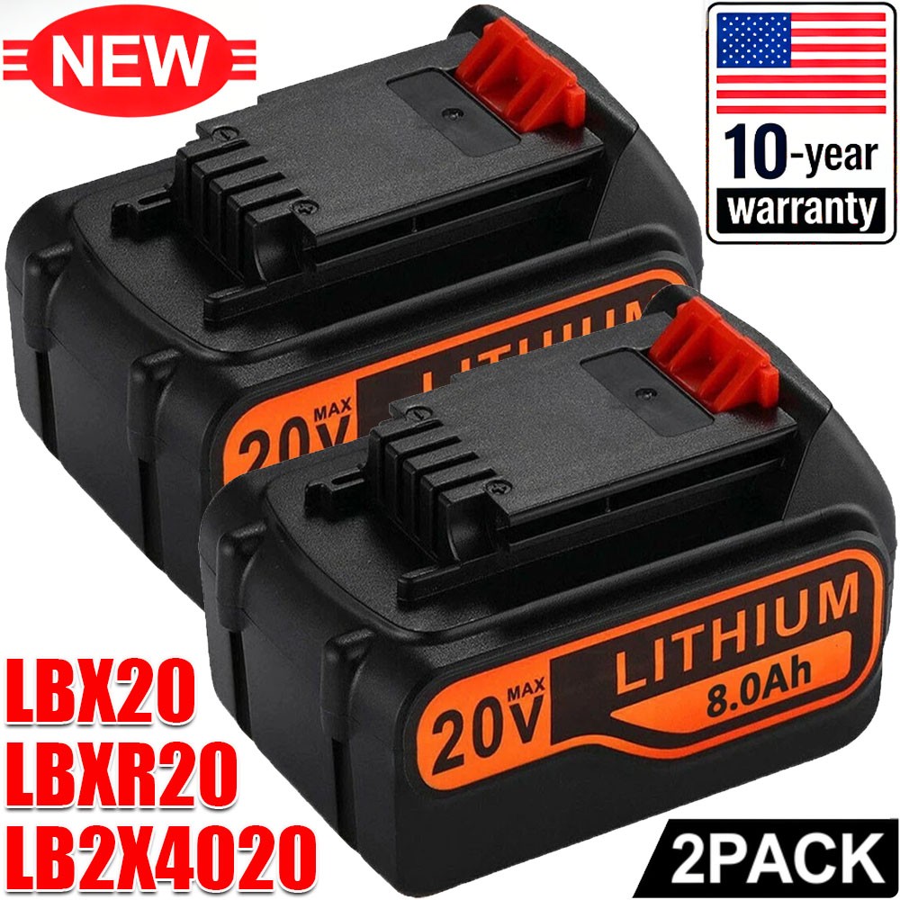 2Pack 20V 8.0AH Lithium Battery for Black Decker 20 Volt LB2X4020 LBX20 LBXR20