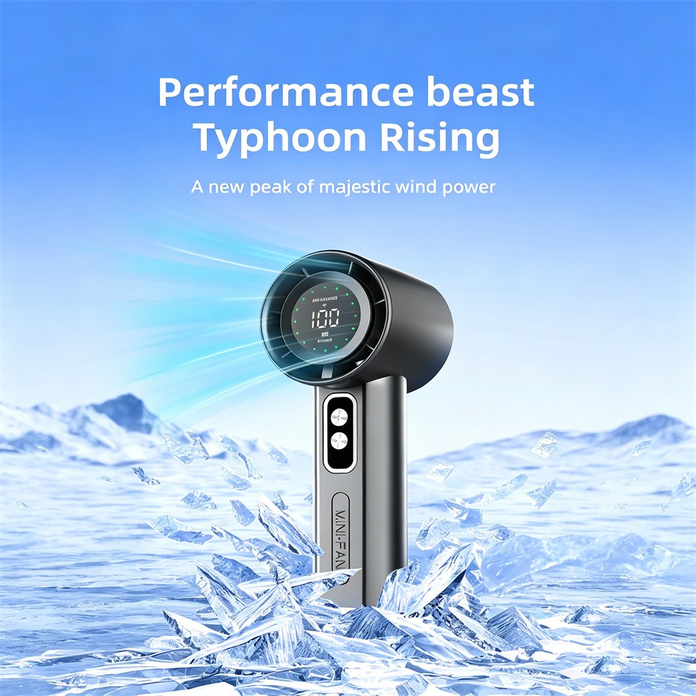 Stepless Speed Handheld Fan, LED Display USB Rechargeable for Office Travel