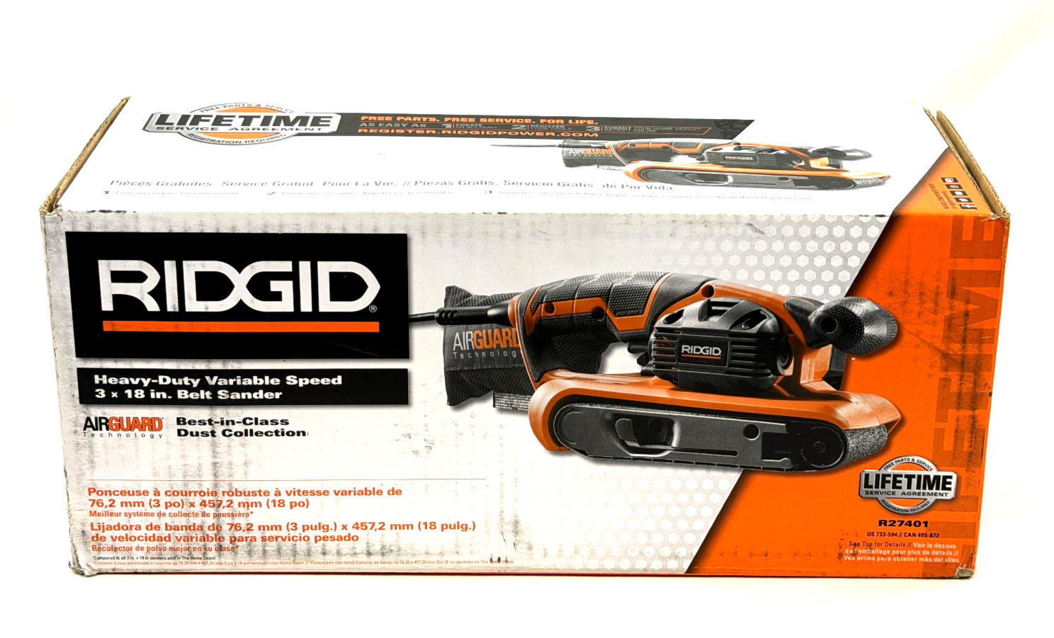 RIDGID R27401 6.5 Amp Corded 3 in. x 18 in. Heavy-Duty Belt Sander *NEW*