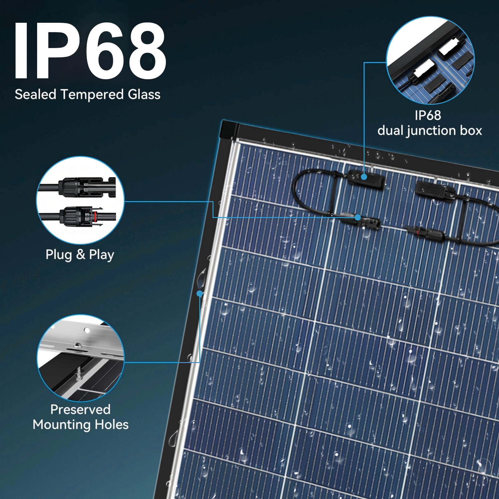 400W（2Pack 200W）N-Type 18BB Bifacial Solar Panel Mono Cell Off Grid Roof RV Boat