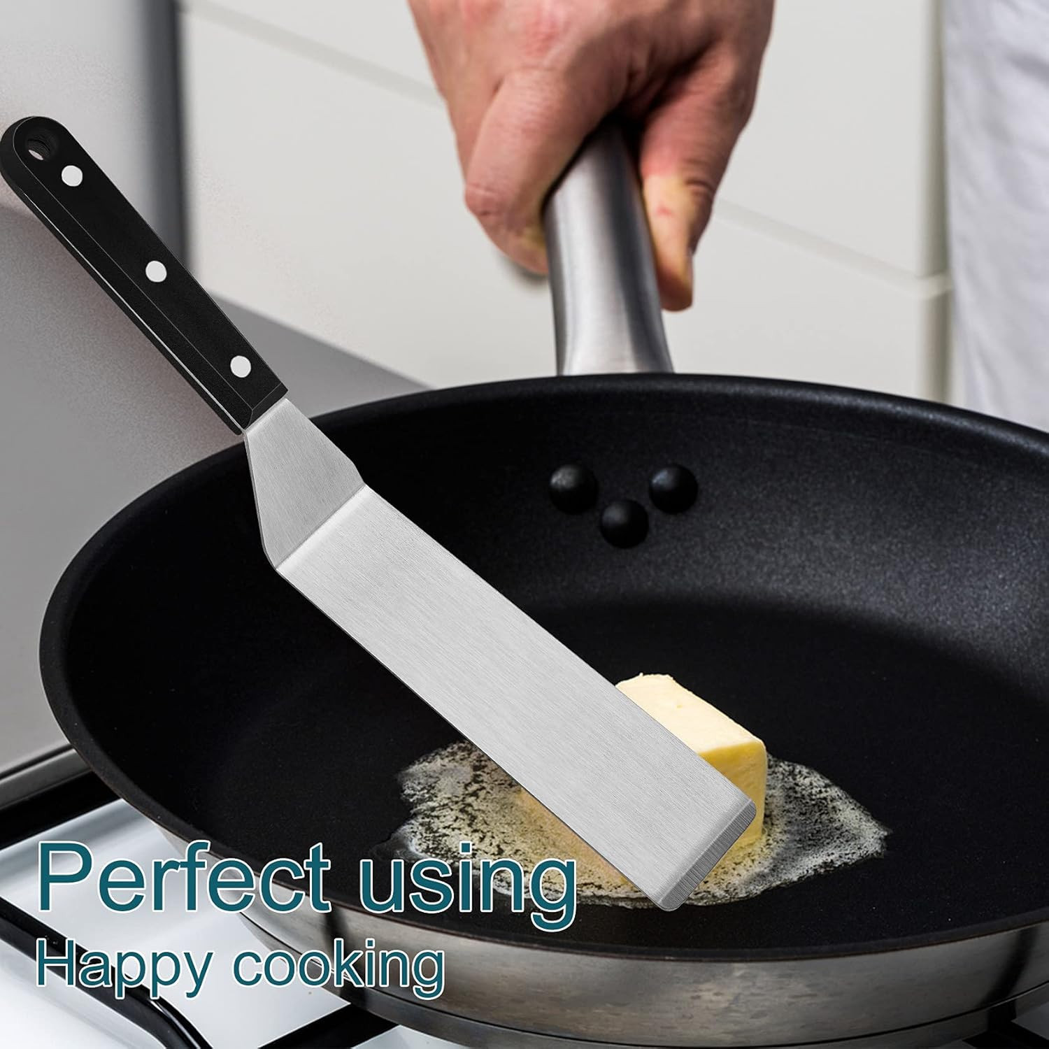 2Pcs Long Narrow Metal Spatula Set, Stainless Steel Turner Flipper for Flat Top