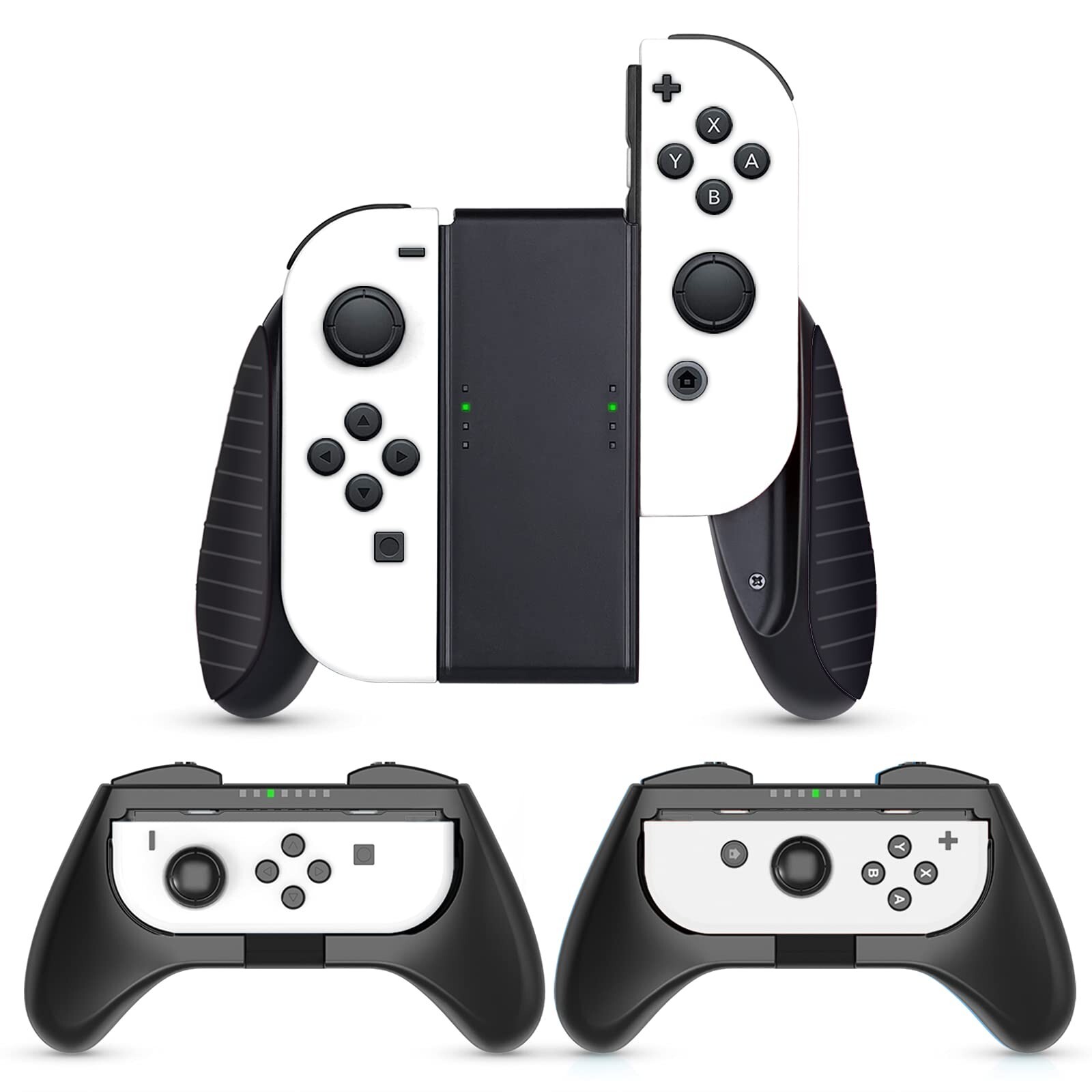 Nintendo Switch JoyCon Grip Set (3-Pack), Black, Wear-Resistant, OLED & Original