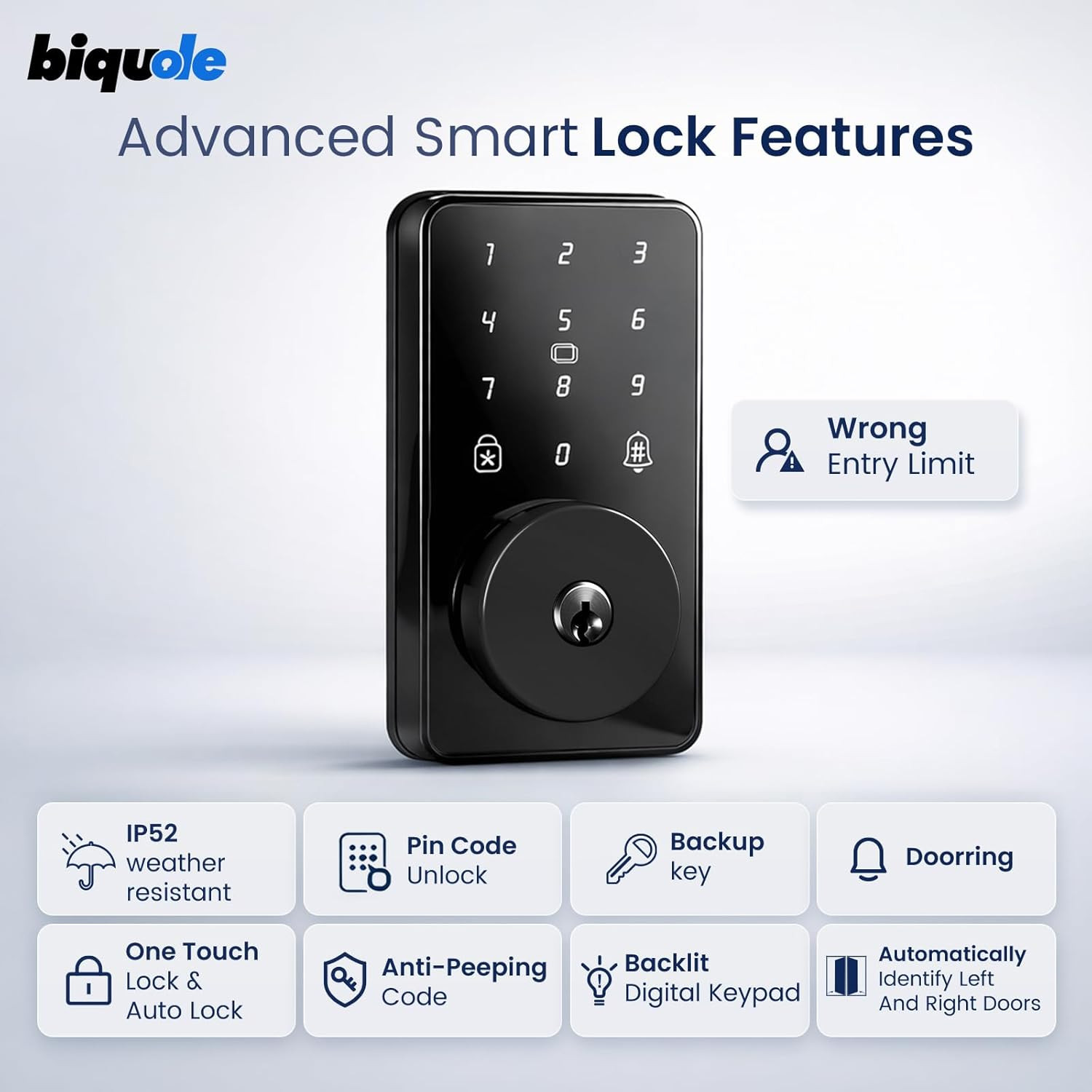 Keyless Entry Door Lock with Keypad, Smart Deadbolt Lock for Front Door with 2