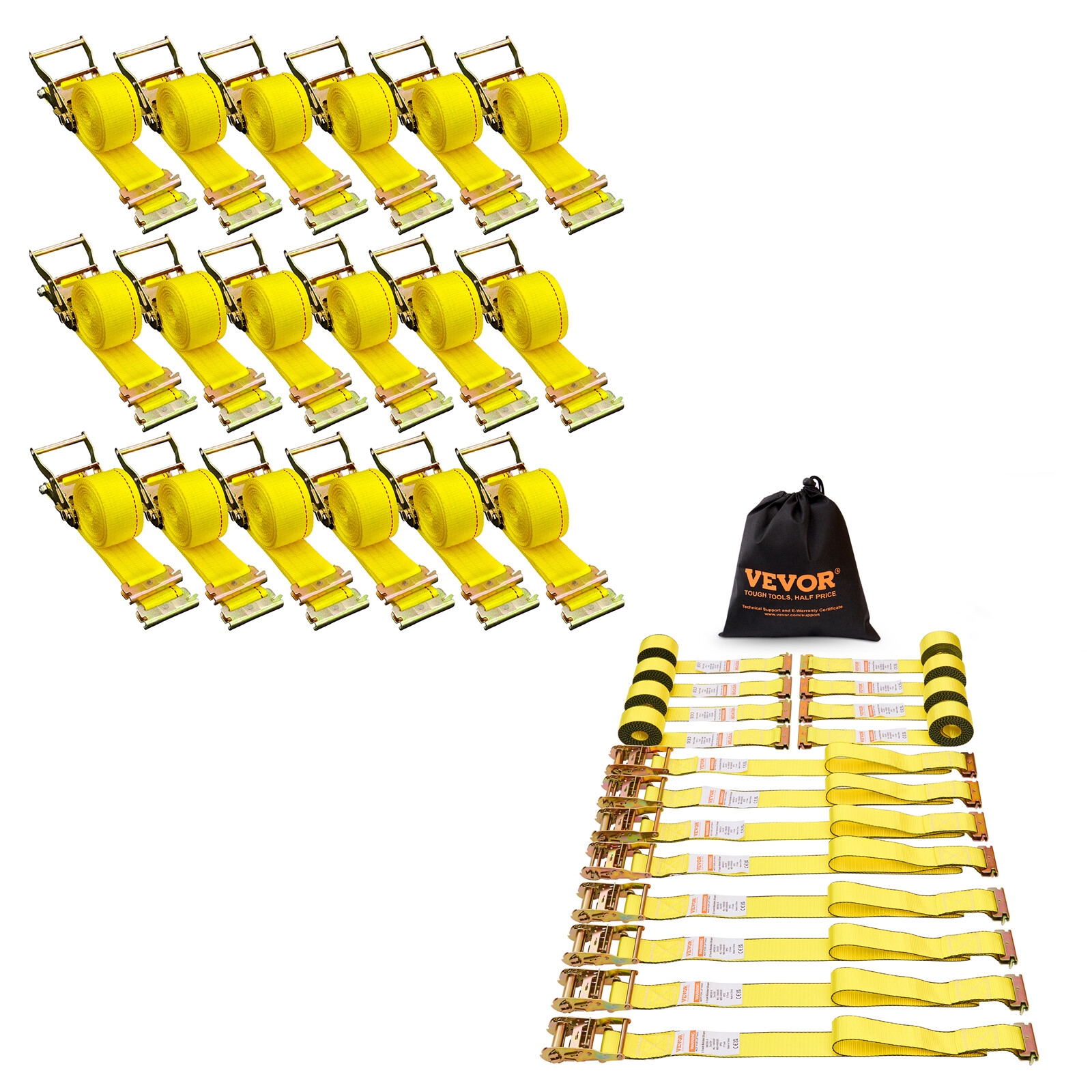 VEVOR E-Track Ratchet Straps 2″ x 15′ Tie-Down Straps Truck Trailer 18/8 Packs