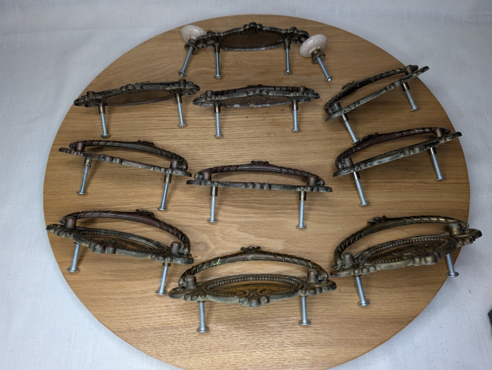 Set 12 Solid Brass Dresser Drawer Hardware Handles Knobs 1987 BPC 21255 WINT. P