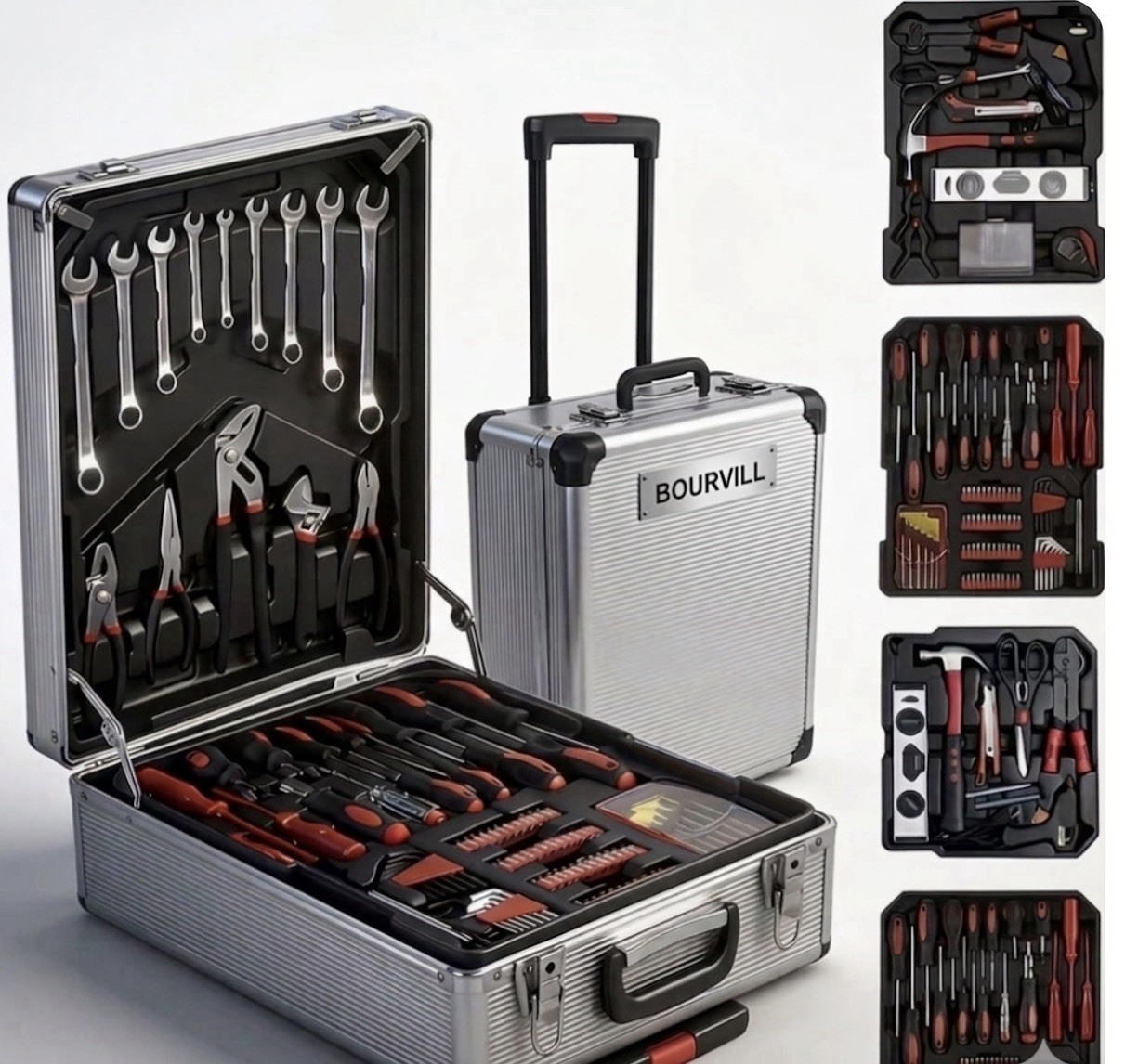 Bourvill Multi-Purpose Tool Set in Aluminum Rolling Carry Case.Professional Tool