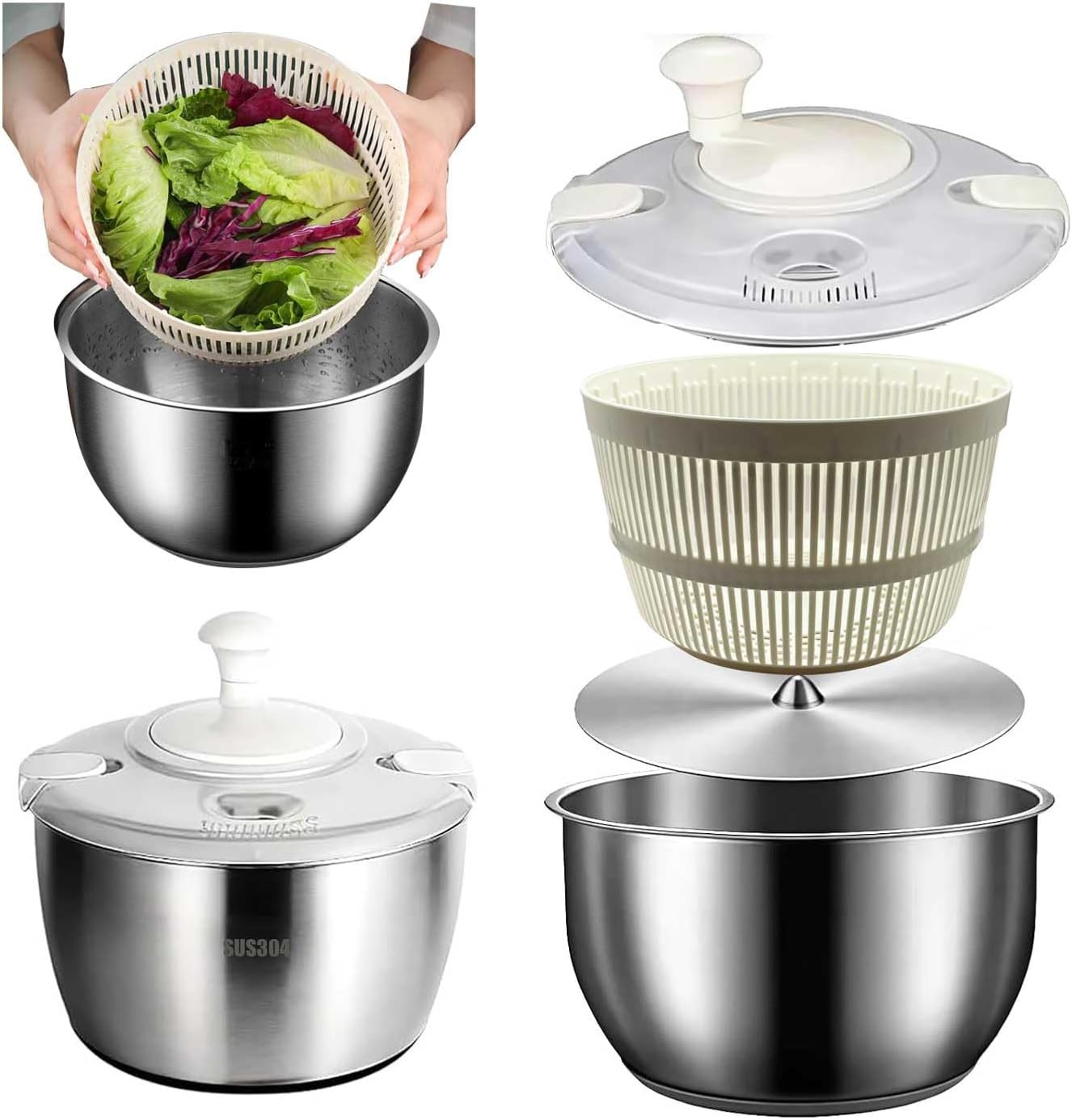 Large 5.3QT Salad Spinner – Quick Spin & Drain, Multi-Use Colander