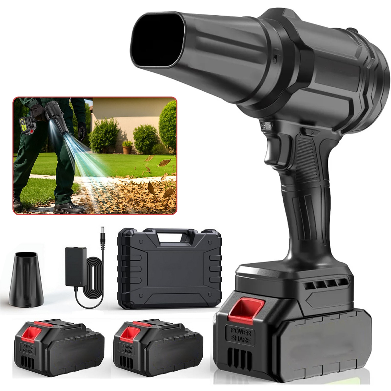 Electric Cordless Leaf Blower 500000RPM Handheld Leaf Blower 2 Battery & Charger