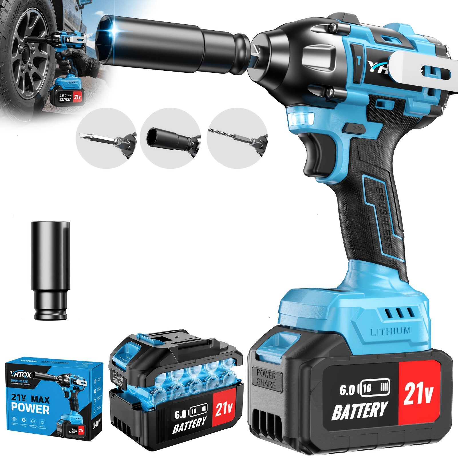 21V Brushless Cordless Impact Wrench, 590ft High Torque