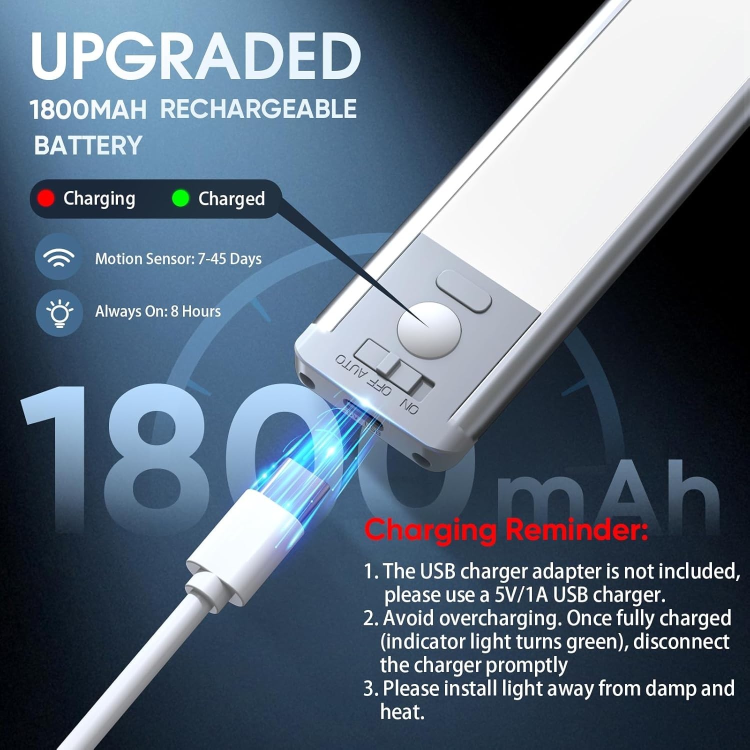 MCGOR 10inch Under Cabinet Lighting, 2 Pack Rechargeable Motion Sensor Light