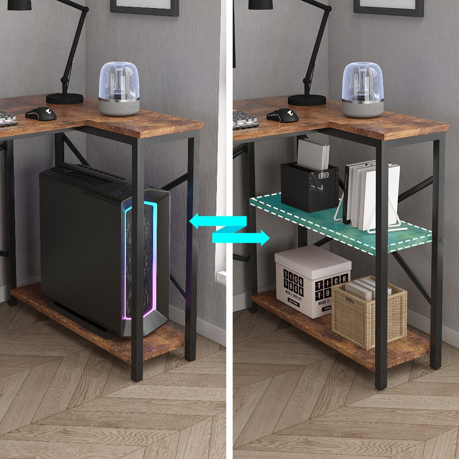 L Shaped Corner Desk w/Bookshelf Reversible Corner Desk For Home Office Study