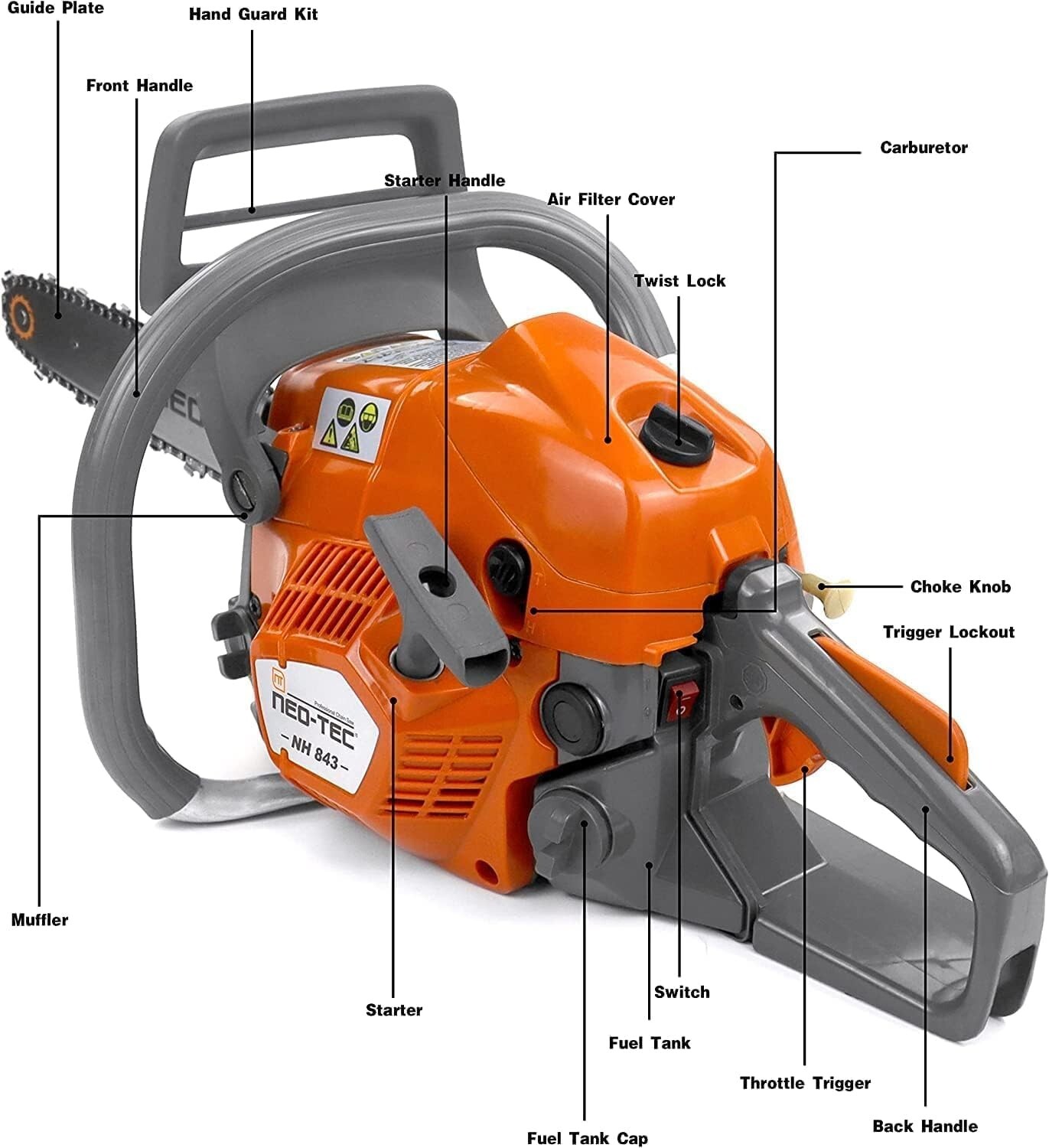 43cc Gas Chainsaw with 16” Guide Bar and Chain Compatible with Husqvarna 543XP