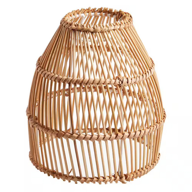 (4) 6.7 in. Natural Brown Bamboo Cone Shaped Pendant Shade with 2.25 in. New