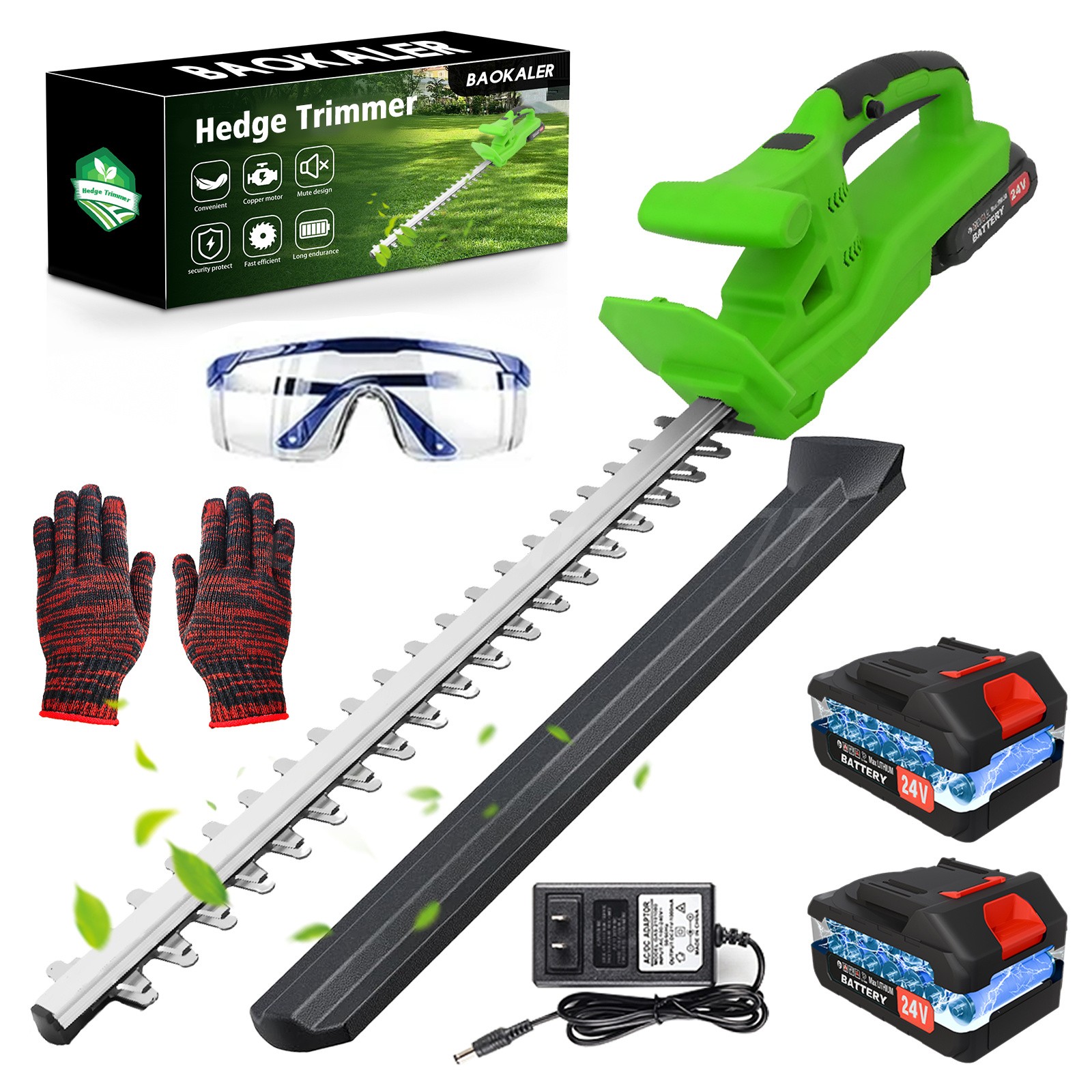 20/22In-24V Cordless Hedge Trimmer Cordless Electric Hedge Trimmer w/2 Batteries