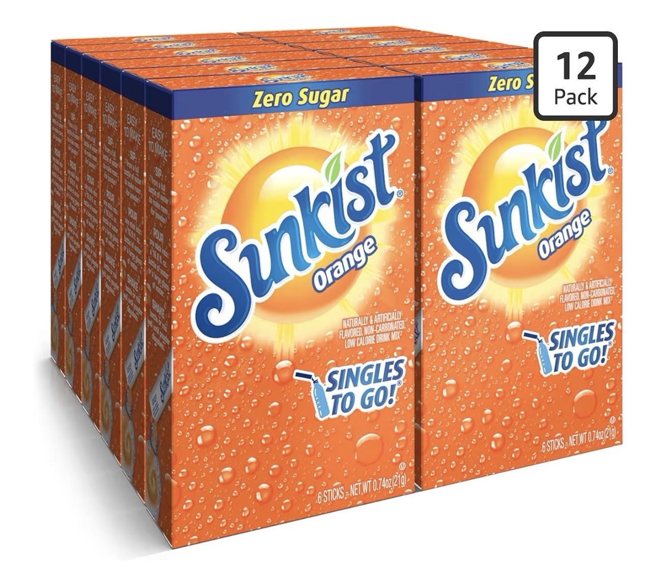 72 Servings Sunkist Soda Orange Singles To Go Drink Mix 12 Boxes 6 Packets