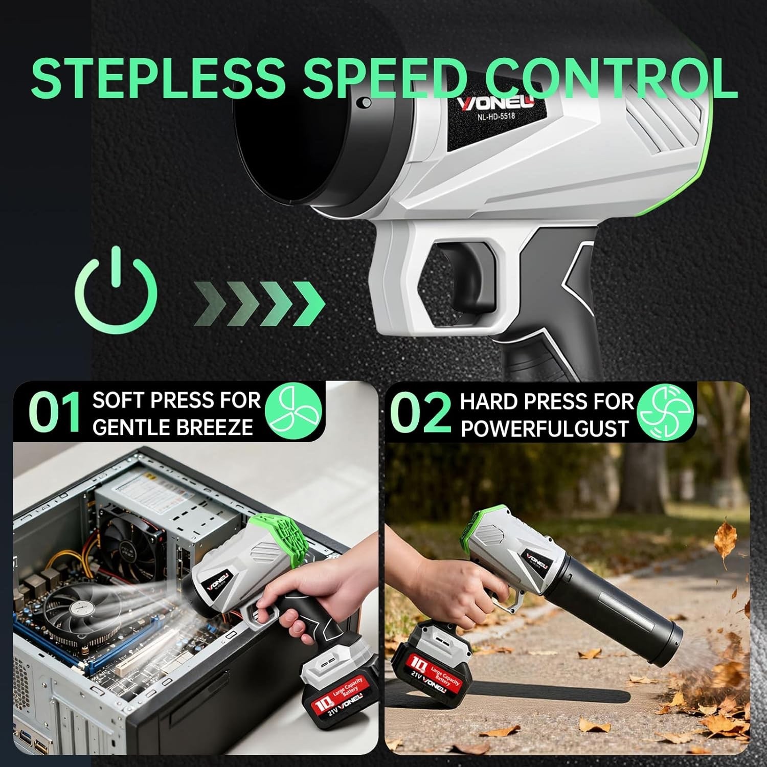 Yogin 21V Cordless Electric Leaf Blower – Lightweight High-CFM Yard Blower