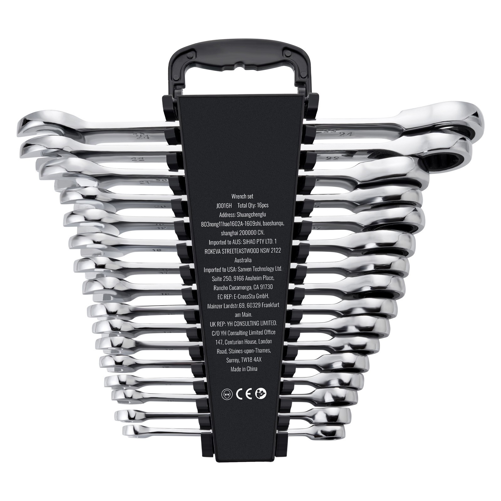 VEVOR Combination Wrench Set 16-Piece Metric 8 mm to 24 mm with Organizer Rack