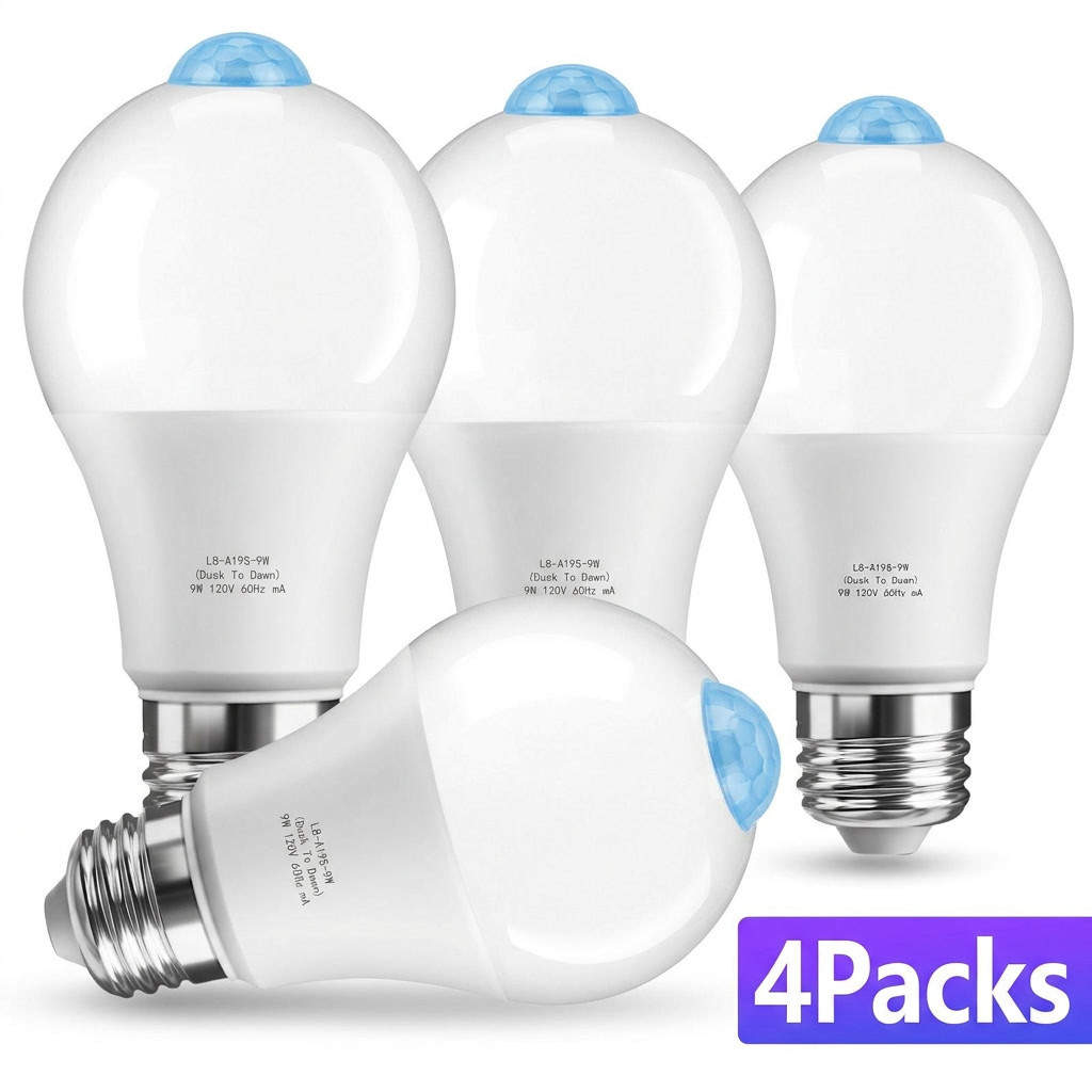 6-Pack Motion Sensor Light Bulb Dusk to Dawn LED 9W (60W Eq) E26 PIR Security