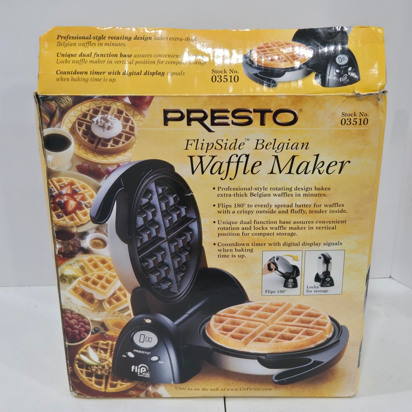 Presto FlipSide Belgian Waffle Maker 0351002 Stainless Steel Rotating 1100W