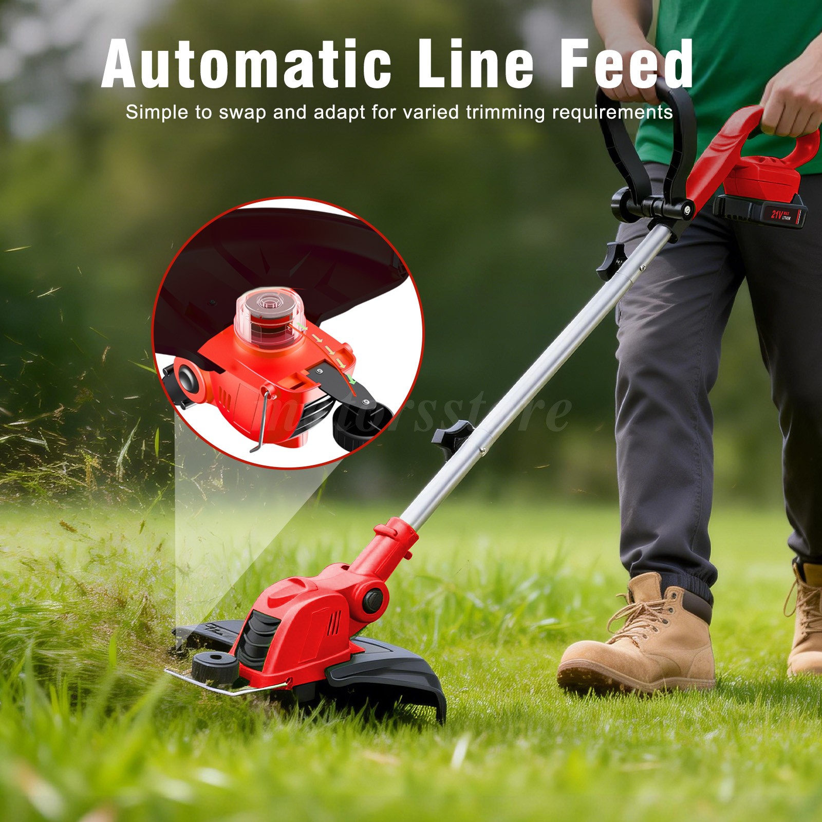 Electric Cordless Grass String Trimmer Lawn Edger Weed Cutter+2 Battery+1Charger