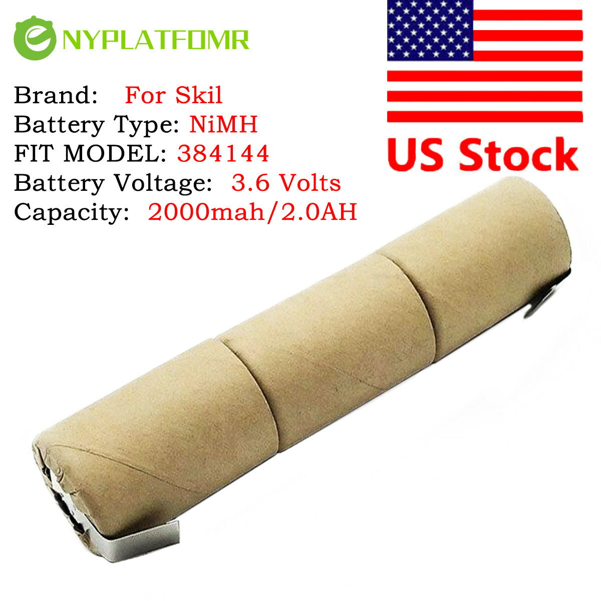 SOLDERING REQUIRED 4/5SC 2000mAh for Skil 3.6V Ni MH Battery Pack CD 384144