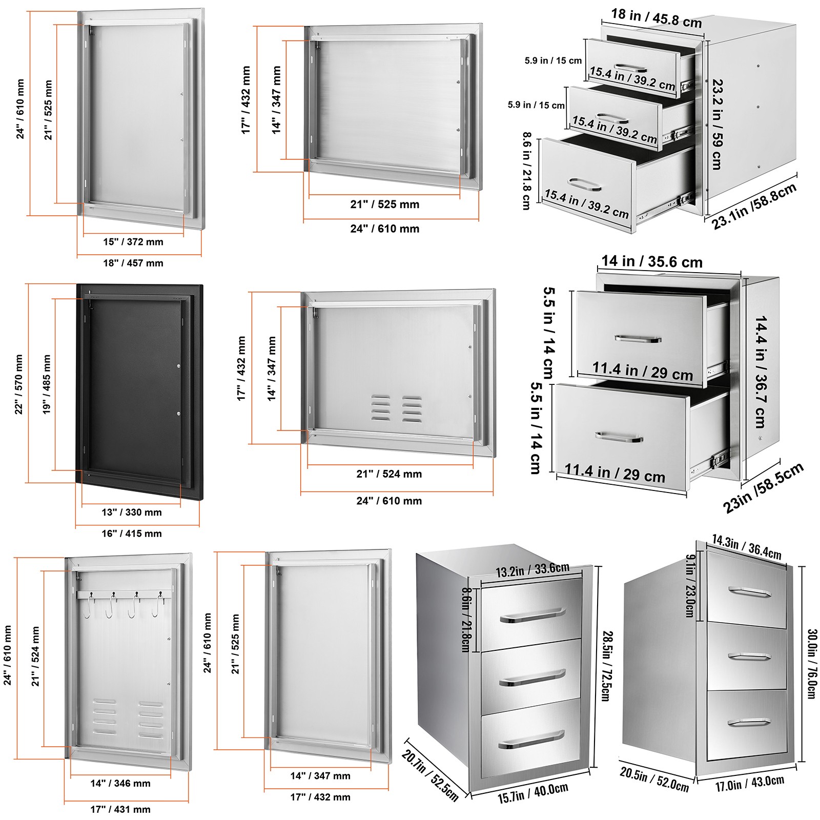 VEVOR 27 Style BBQ Door Outdoor Kitchen Drawer BBQ Access Door Drawer Stainless