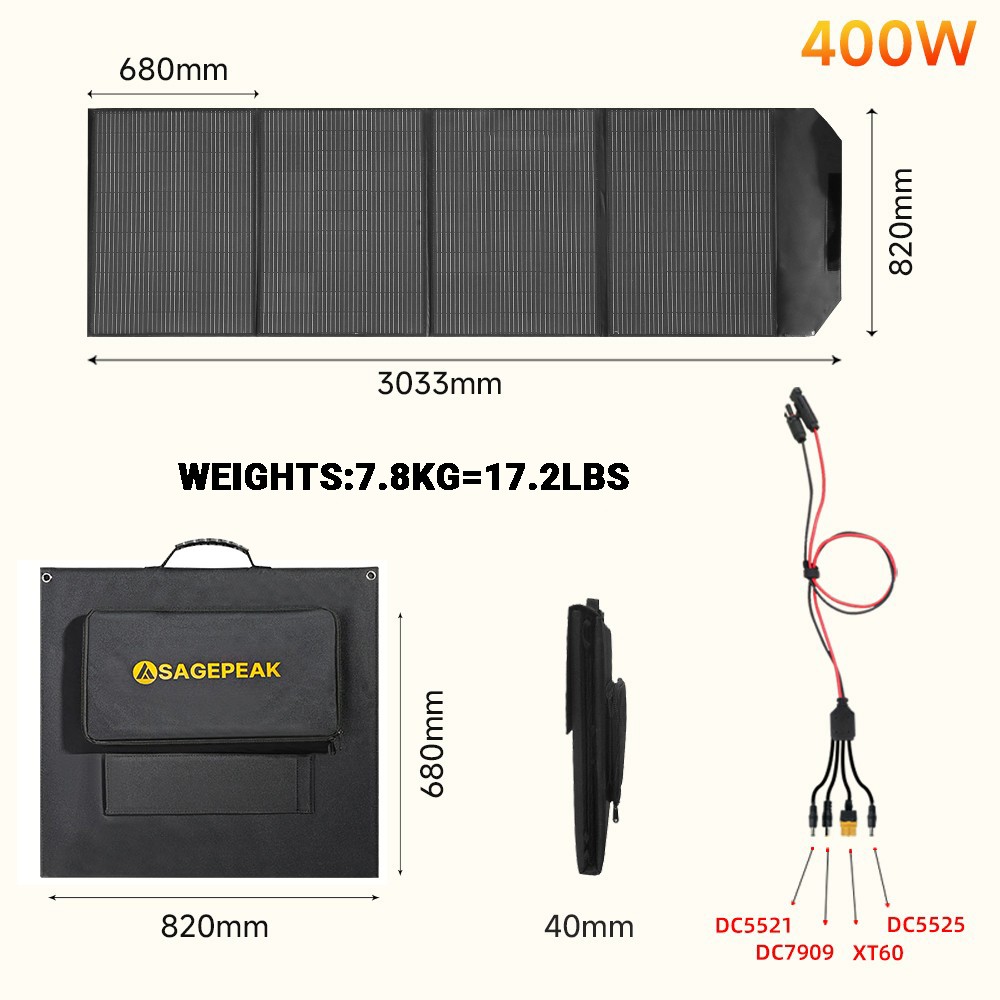 400W 300W 200W Foldable Portable Solar Panel for Power Station Outdoor Camping