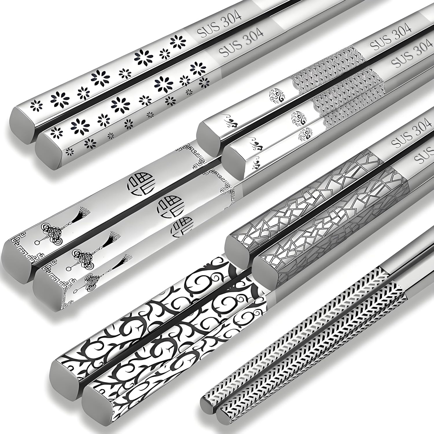 Stainless Steel Chopsticks 5 Pairs Metal Chopsticks Reusable Dishwasher Safe Squ