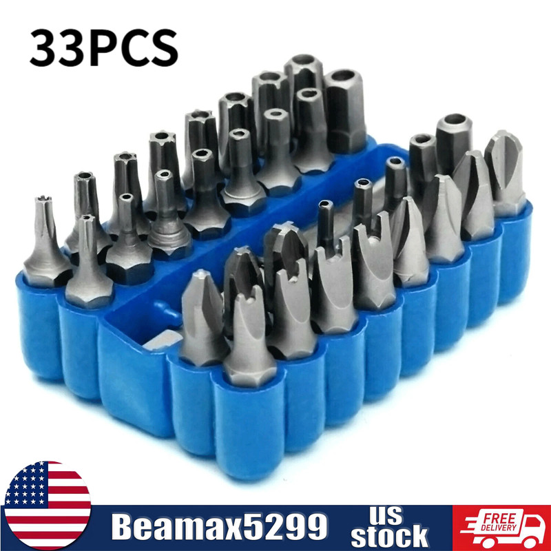 33PCS Hex Head Drill Torx Bit Set Tamper Security 1/4″ Extension Screwdriver Kit