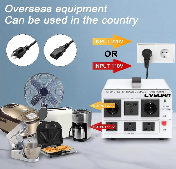 Transformador de voltaje 3000W elevador/reductor 110-240V con múltiples tomas y
