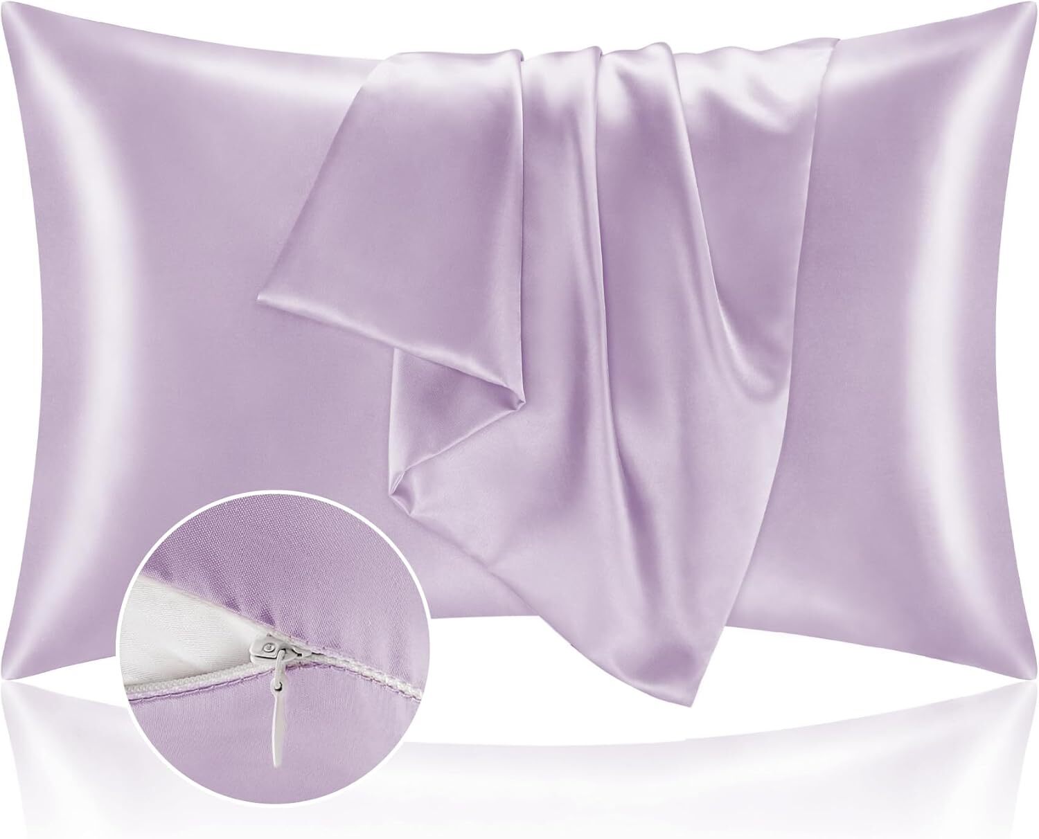 Satin Pillowcase with Zipper 2 Pack Standard Size 20×26 Coral Silk Like Cooling