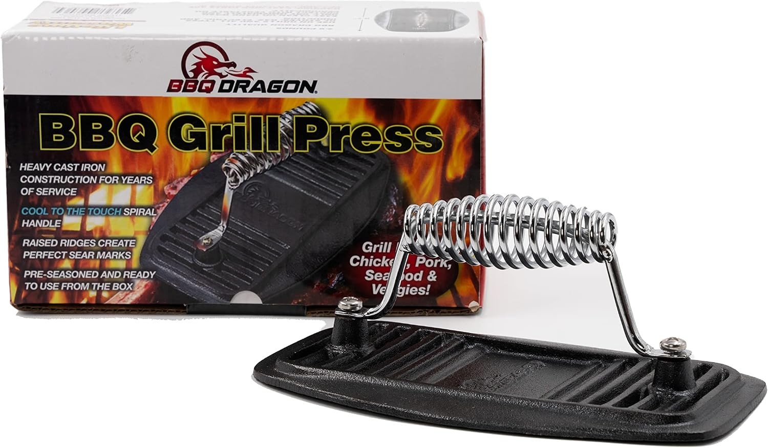 Cast Iron Grill Press – Heavy Duty 2.9 lb Burger Bacon & Panini Press – Pre
