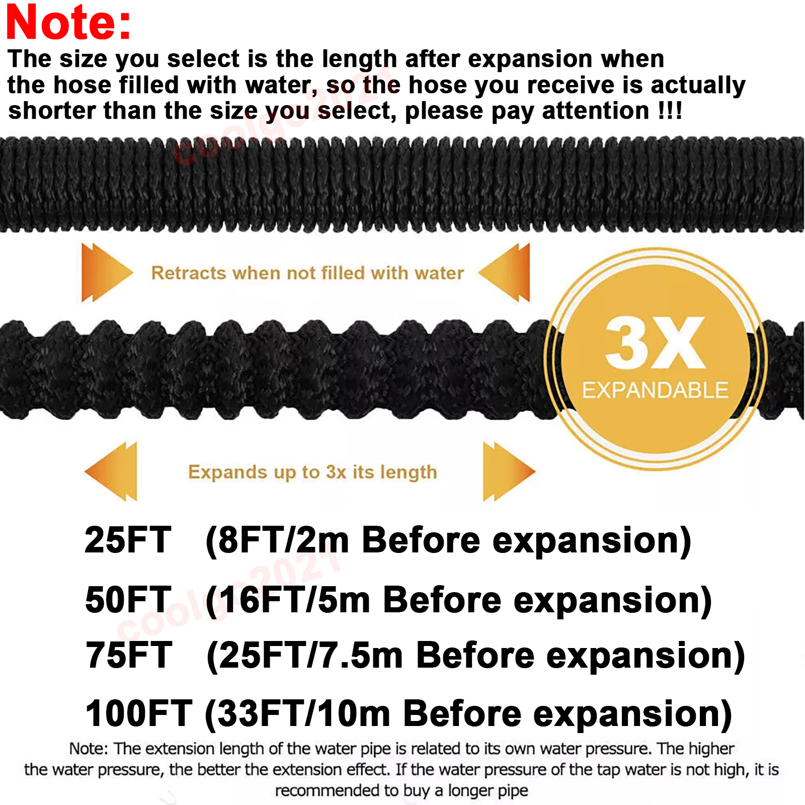Expandable Garden Hose Pipe Flexible Water Hose w Spray Nozzle 25, 50, 75, 100FT