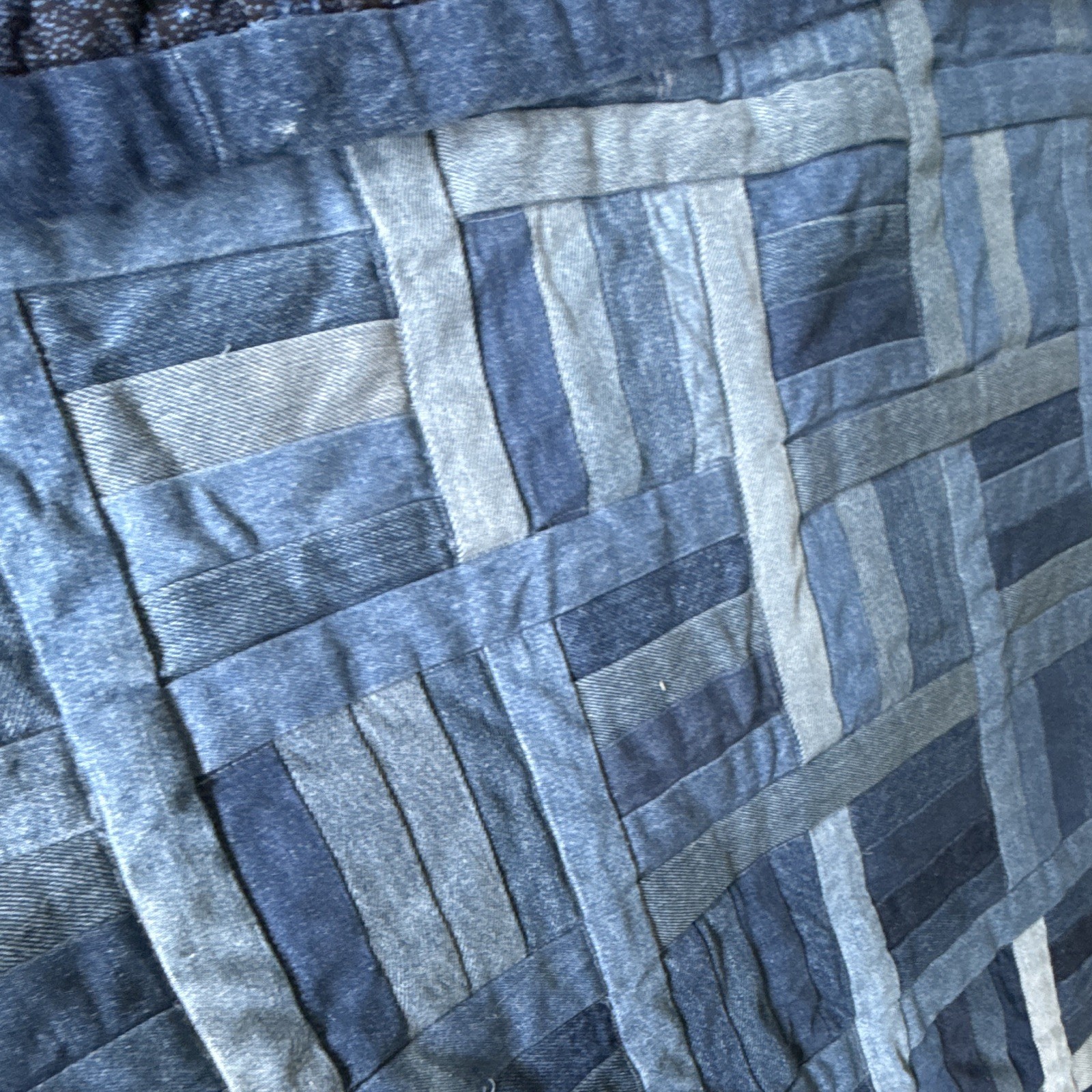 New Handmade Recycled Jean Reversible Quilt Blue/White 6FT 8.5 IN x 7FT 4IN