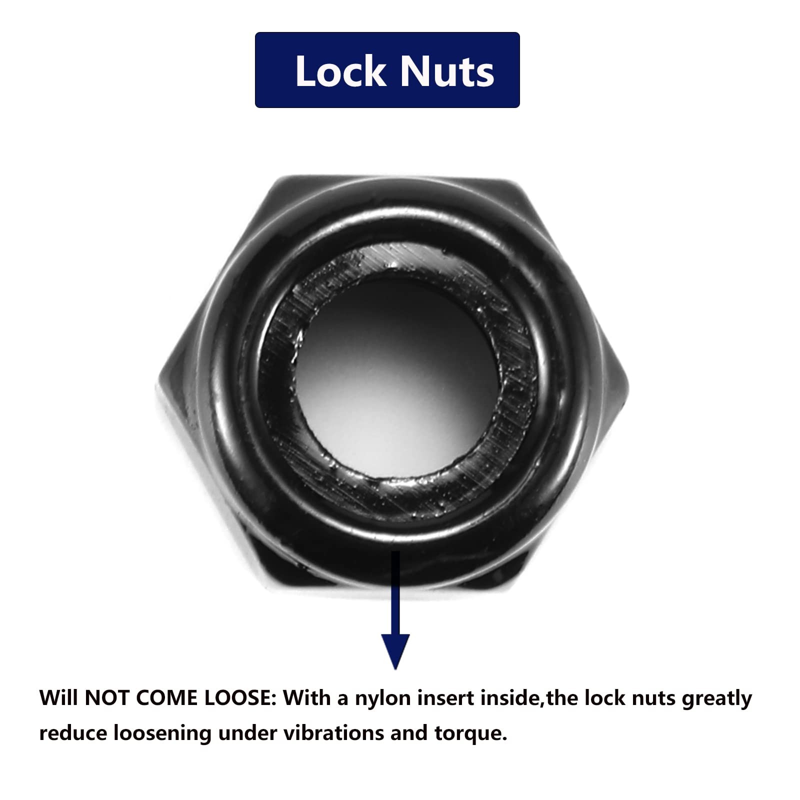 1/2-13 Nylon Insert Hex Lock Nuts 100Pcs 304 Stainless Steel 1/2-13, Black