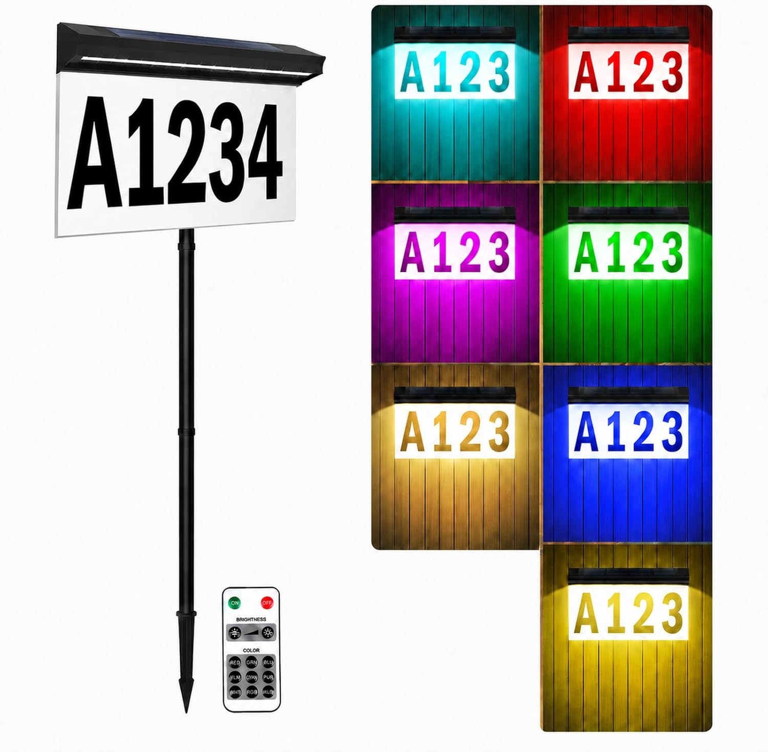 T-SUN Solar House Numbers for Outside, Waterproof 15LED with Remote Control, 9 L