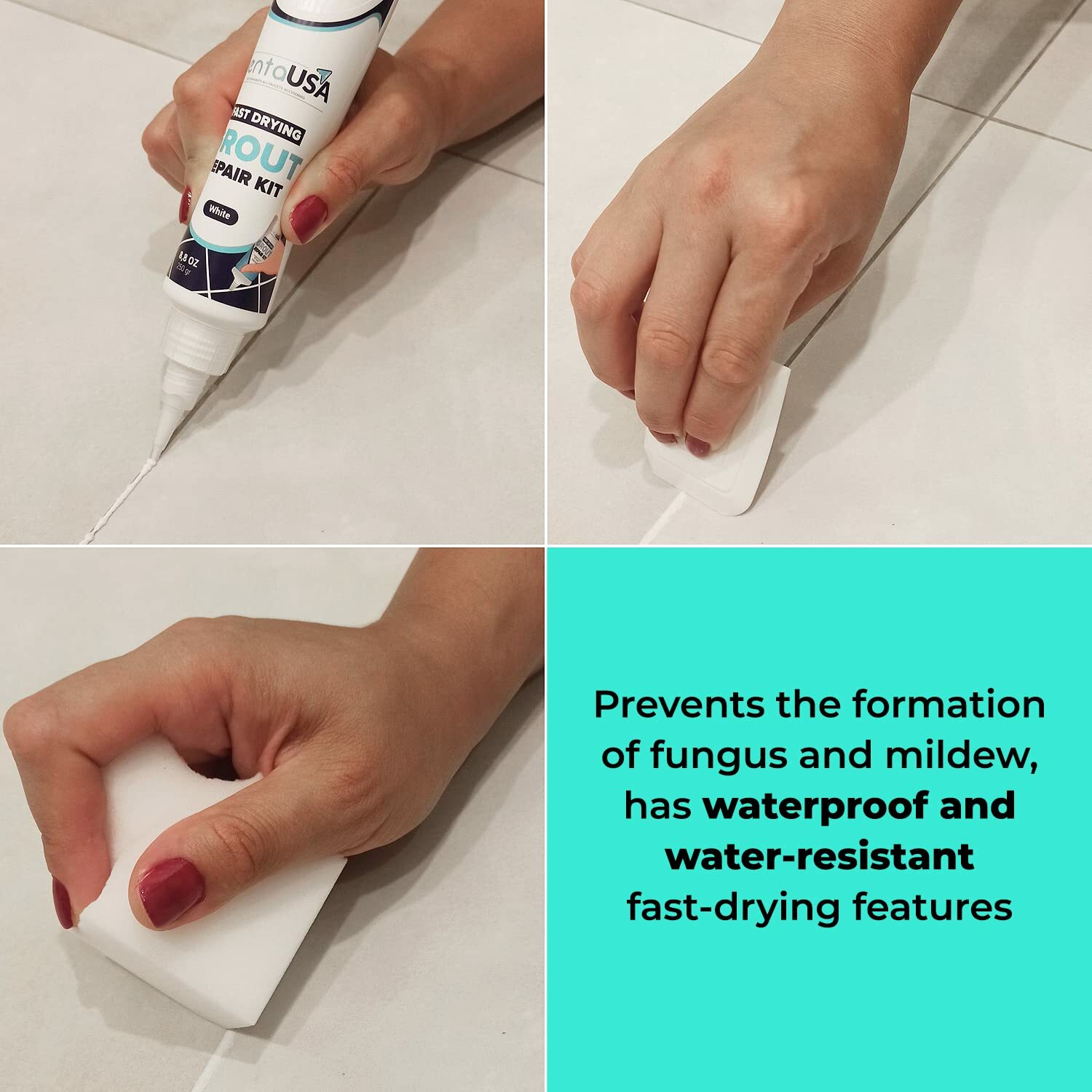 Tile Grout Repair Renew Fills Tube, 3 Triple Protection, Fast Dry Grout Repair