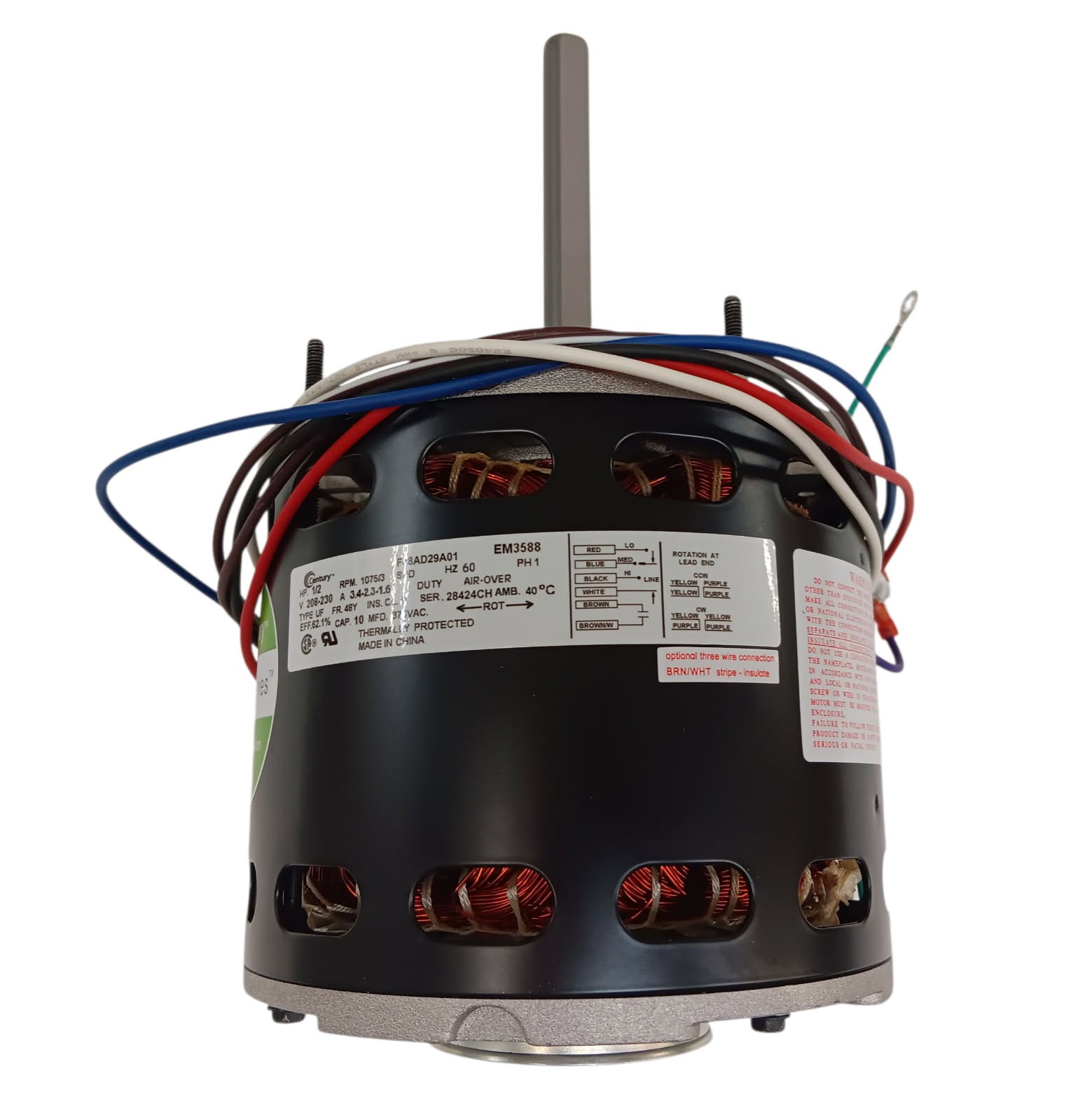 5.6″ Dia. Blower Fan Motor, 1/2 HP, 3-Spd, 208-230V, 1075RPM, 48-Frame, EM3588
