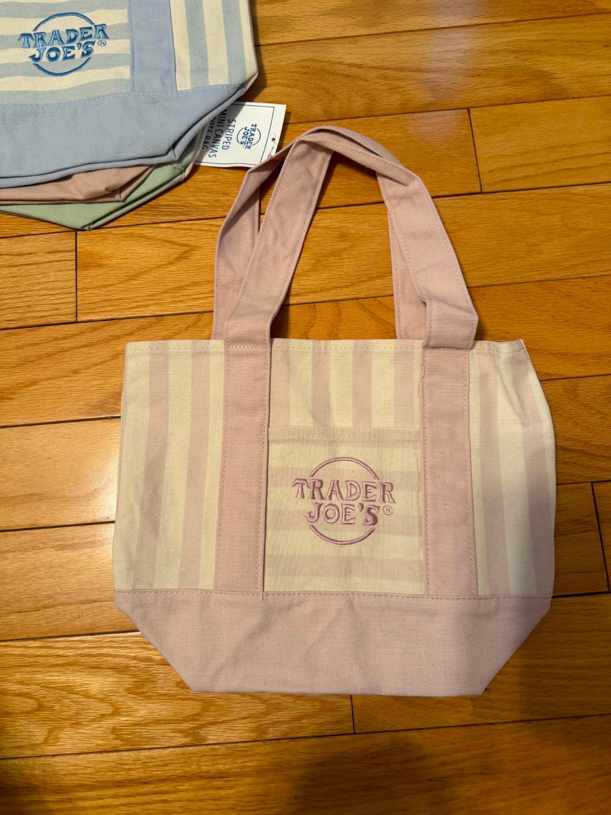 Trader Joe’s Mini Pastel Stripe Canvas Tote Bag Limited Edition Set Of 4