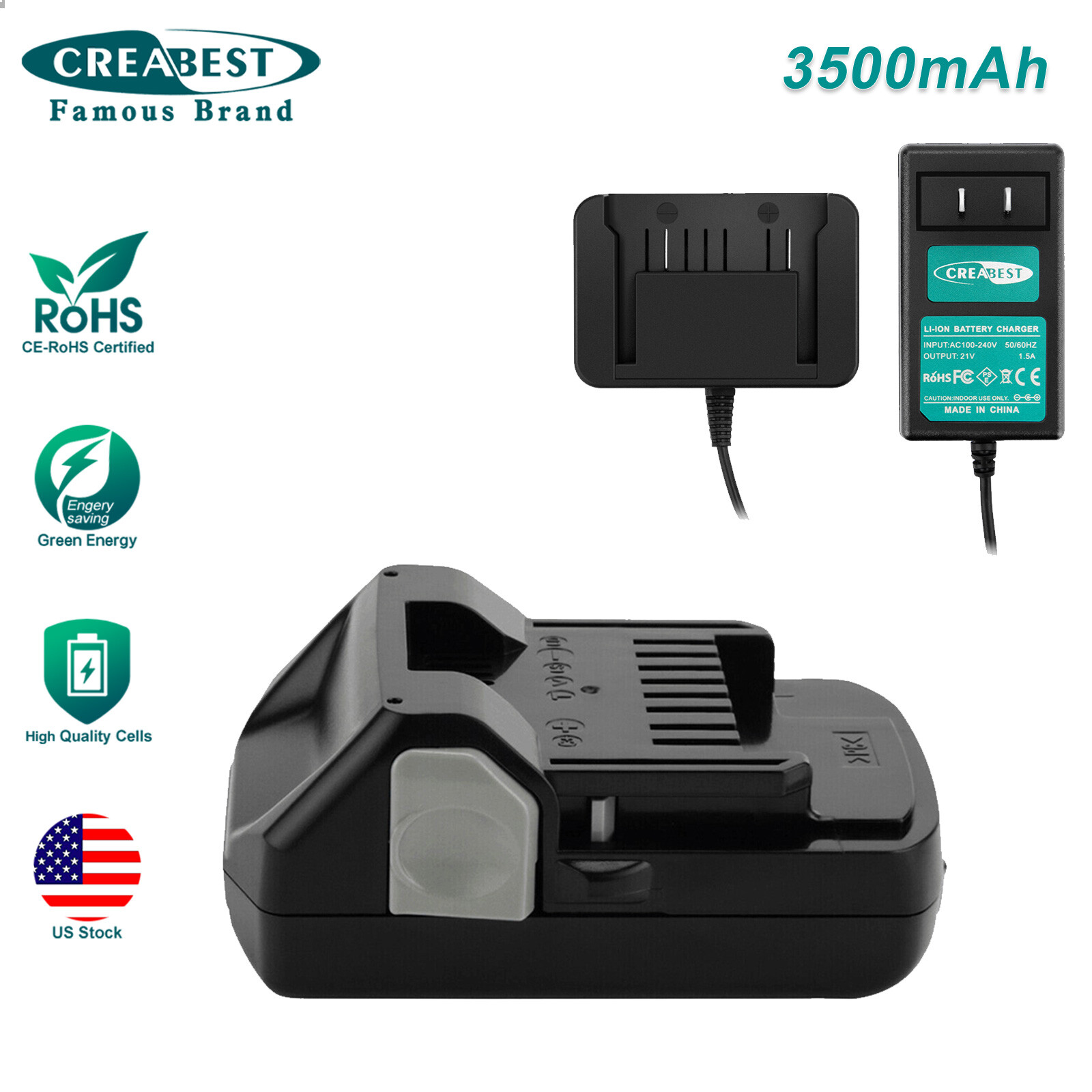 18V 3500mAh Li-ion Battery/Charger For Hitachi BSL1815X BSL1825 BSL1830 330557