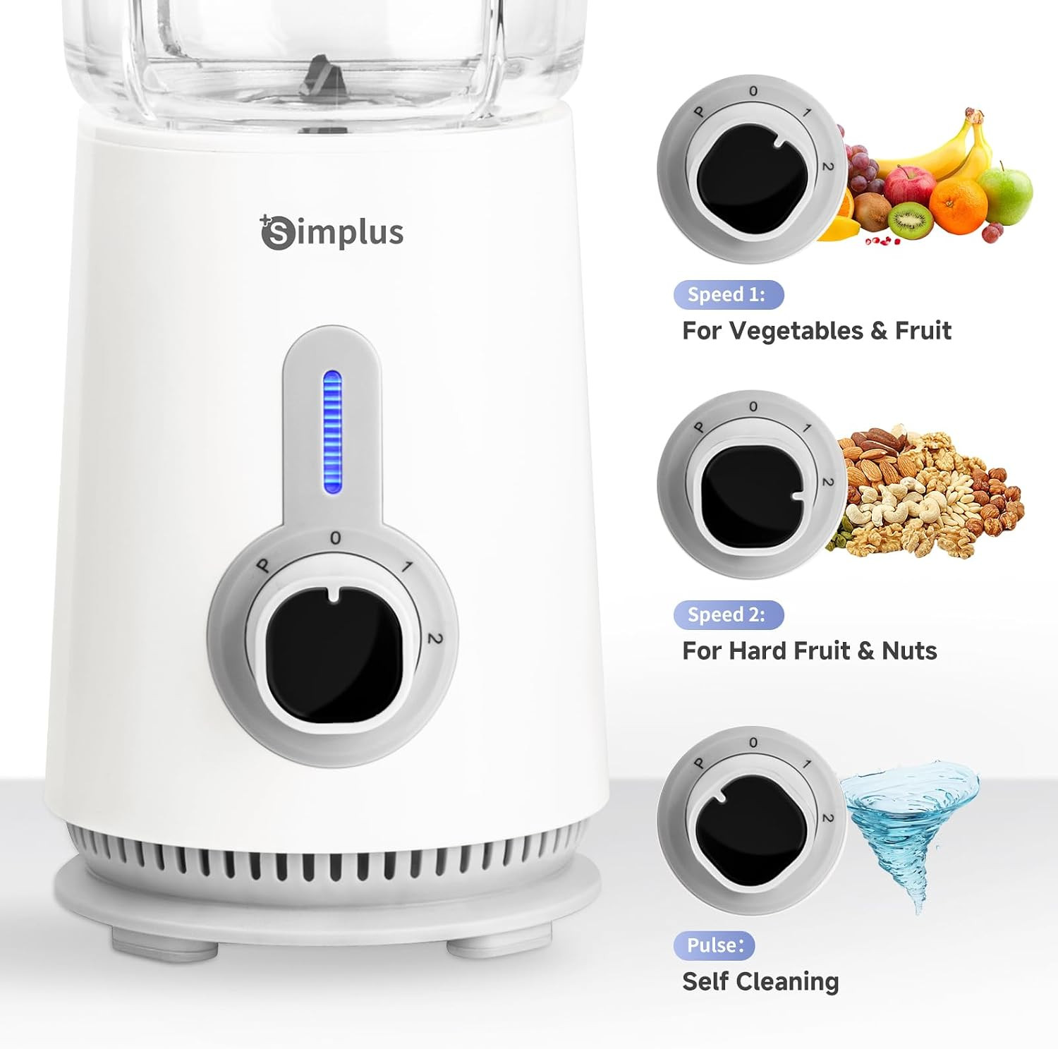 Simplus 42oz Blender for Smoothies with 2-Cup Food Processor & 1-Cup Vegetable