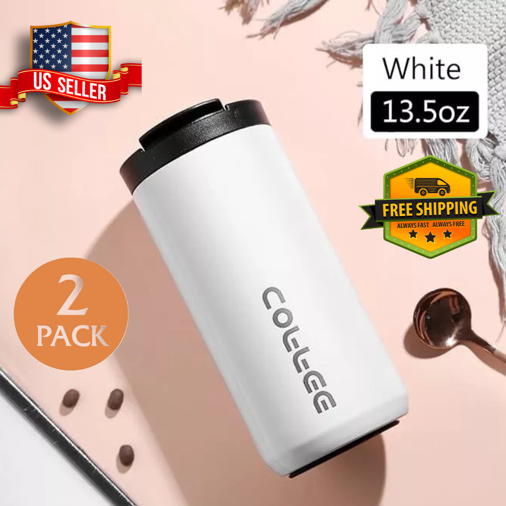 500ML Insulated Coffee Mug Cup Stainless Steel Flask NEW x 2 qty-White US Seller