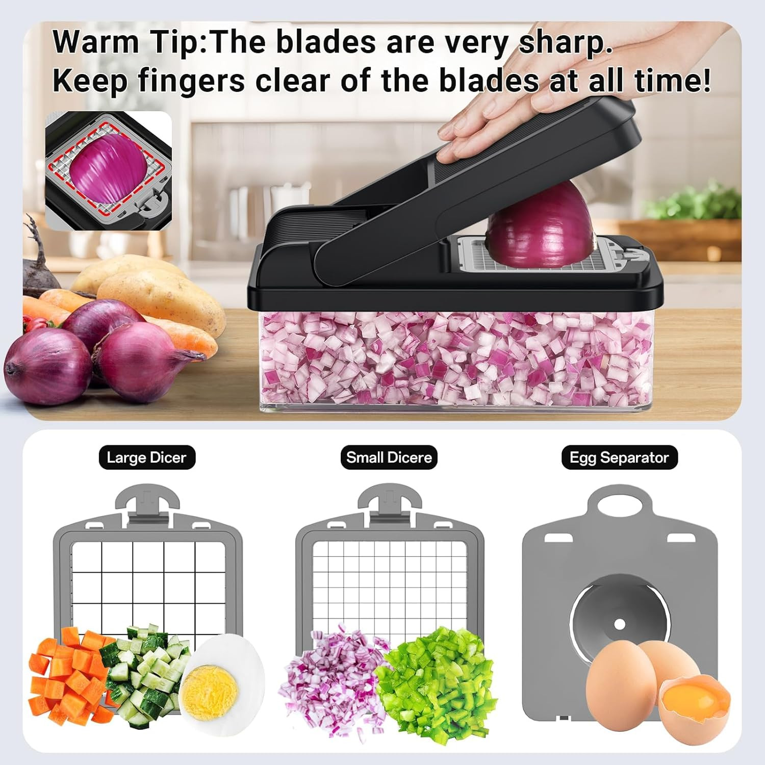 12-in-1 Vegetable Chopper Kitchen Gadget w/ 7 Blades Onion Cutter